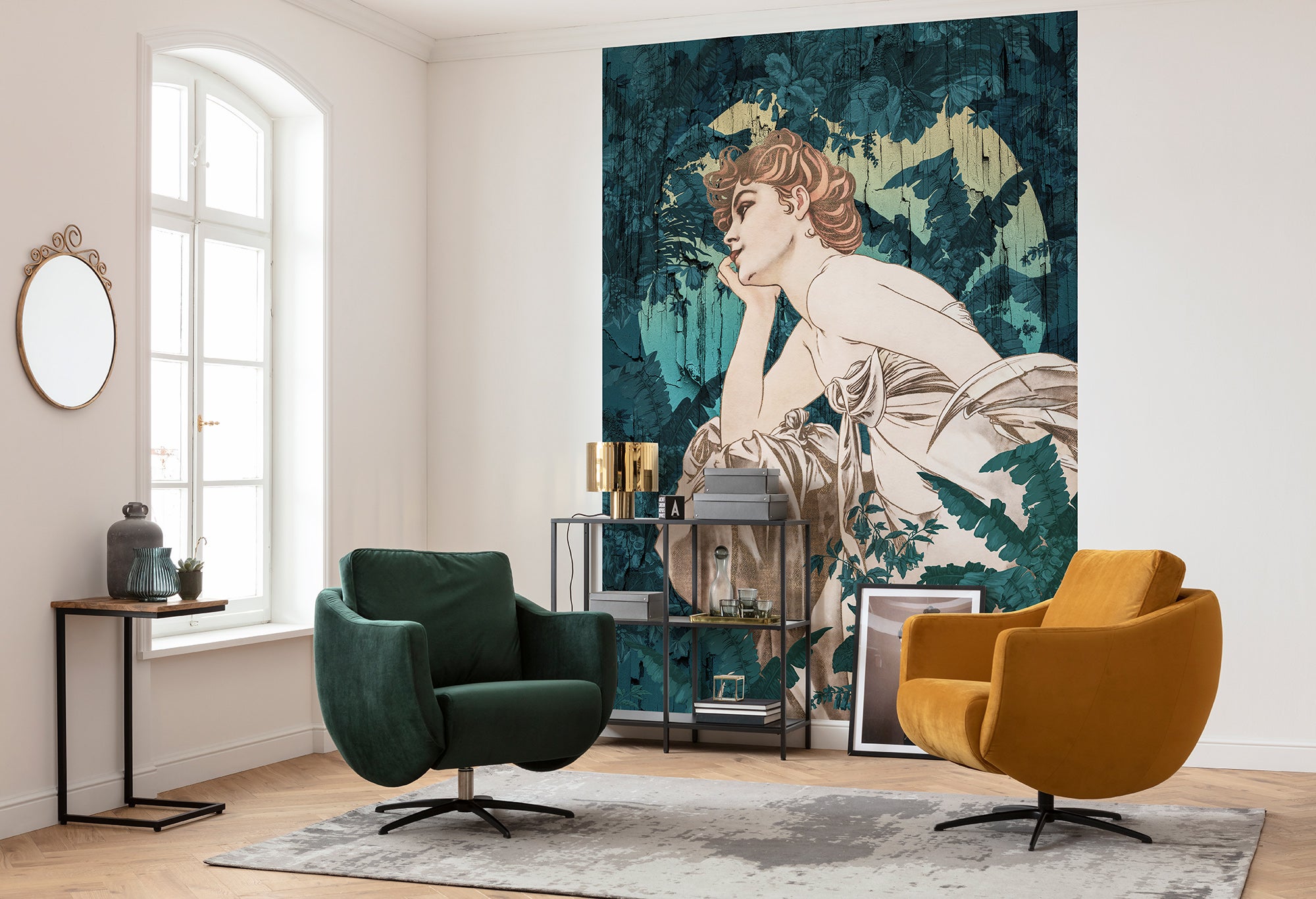 Fototapeta secesja benzynowej zieleni - 200 x 280 cm - SANDERS &amp; SANDERS