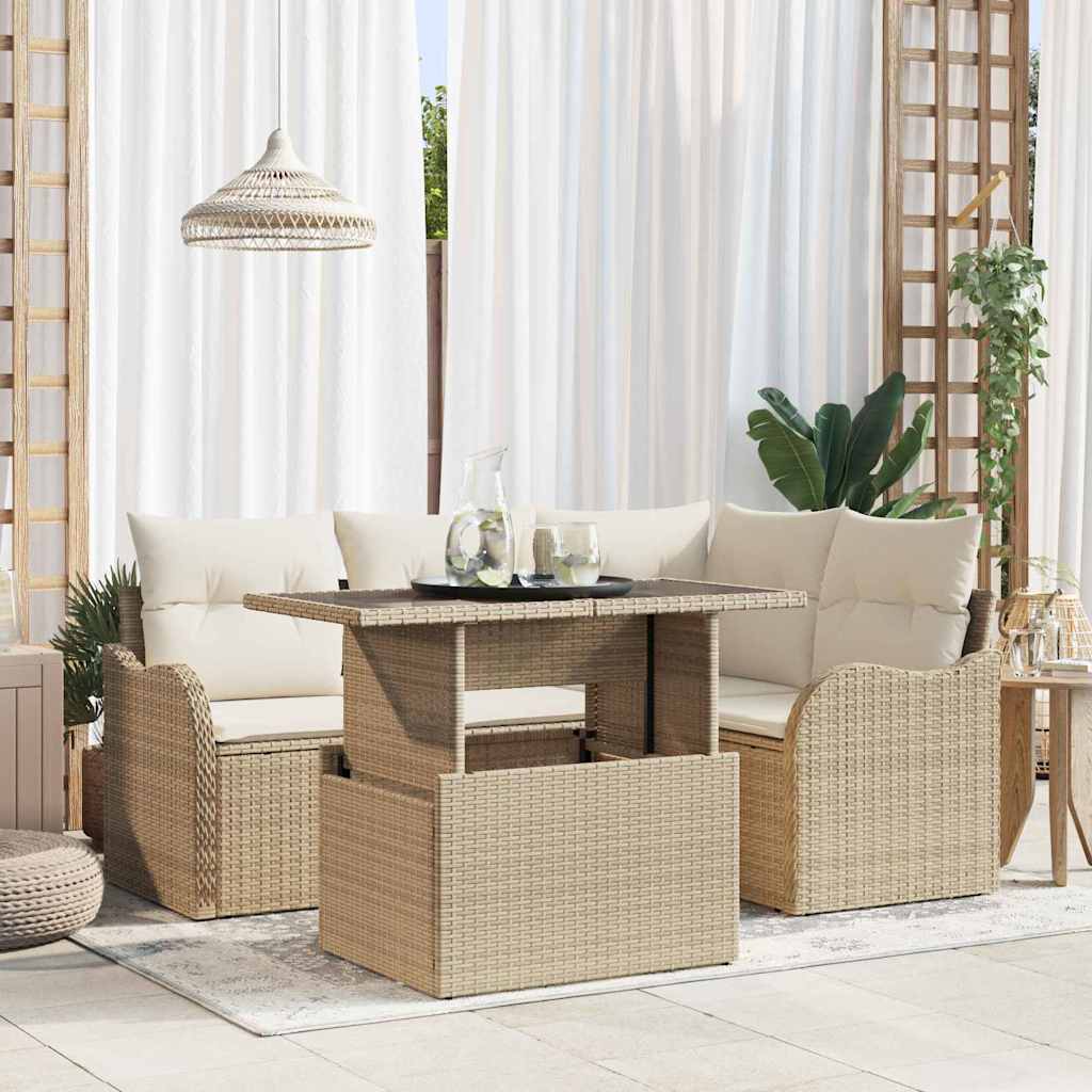 Zestaw Sof na Ogród z poduszką 5 pcs Beżowy Rattan poli vidaXL