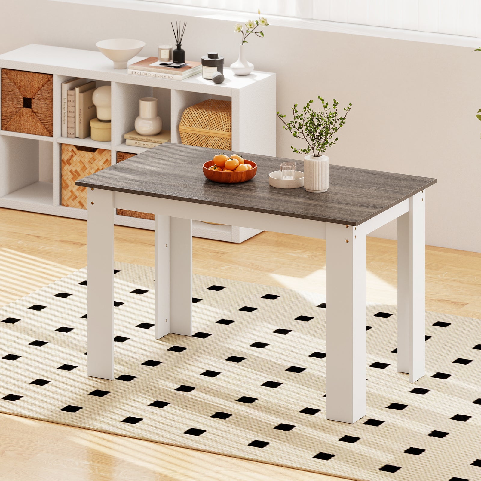 Dywan do jadalni 120 x 70 x 75 cm dla 4 do 6 osób, prostokątny stół o nośności 60 kg do kuchni, jadalni, biały - 6