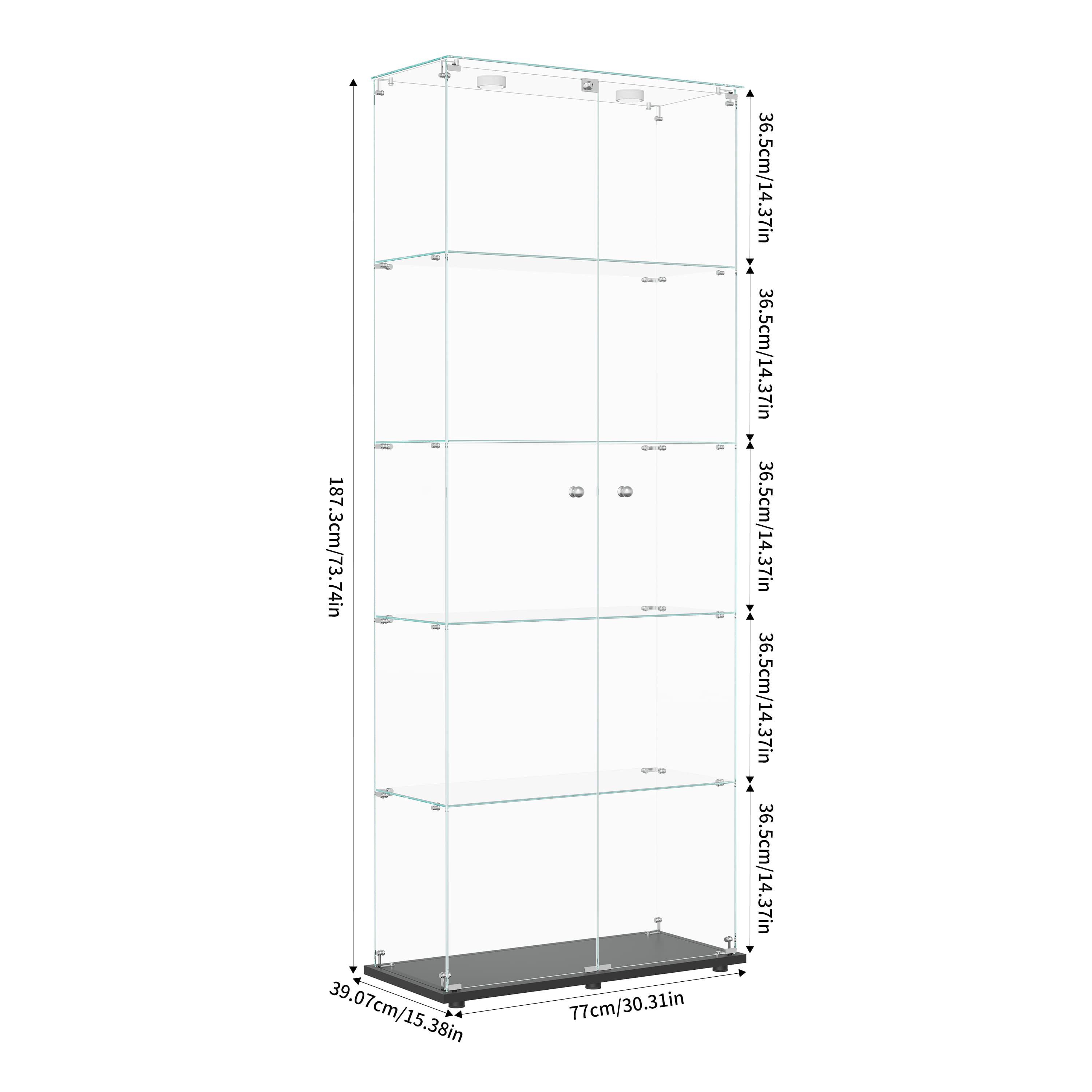 Vitrine à 5 étagères et 2 portes, idéale pour le salon, la chambre ou le bureau. Bibliothèque autoportante en verre blanc. - 3