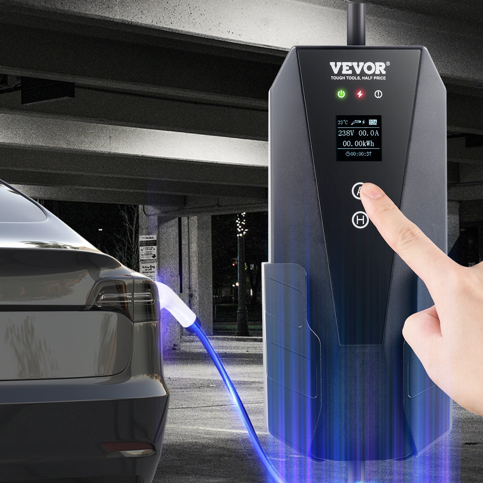 Chargeur Voiture Électrique Portable Type 2 VEVOR, 16A 3,7 kW, Câble 8,6 m, Prise CEE 7/7, IP66, Écran LCD, IEC 62196, Sac & Crochet - 8