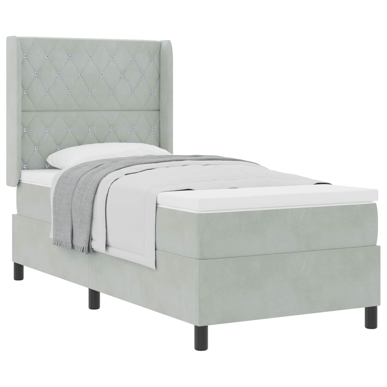 Cama tipo Box Spring Gris Claro 100 x 200 cm Terciopelo | Leroy Merlin