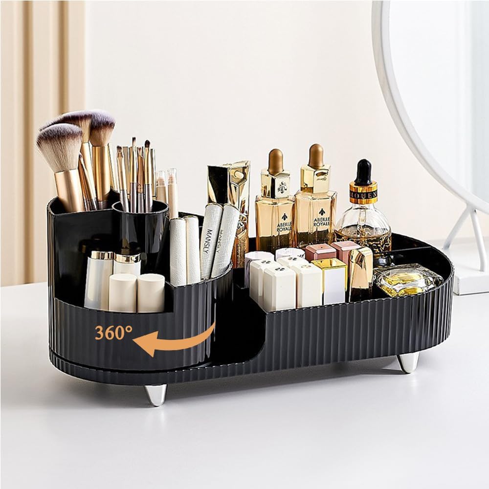 Organizador de maquillaje para tocador, soporte giratorio de 360 ​​grados para brochas de maquillaje, organizador grande para el cuidado cosmético