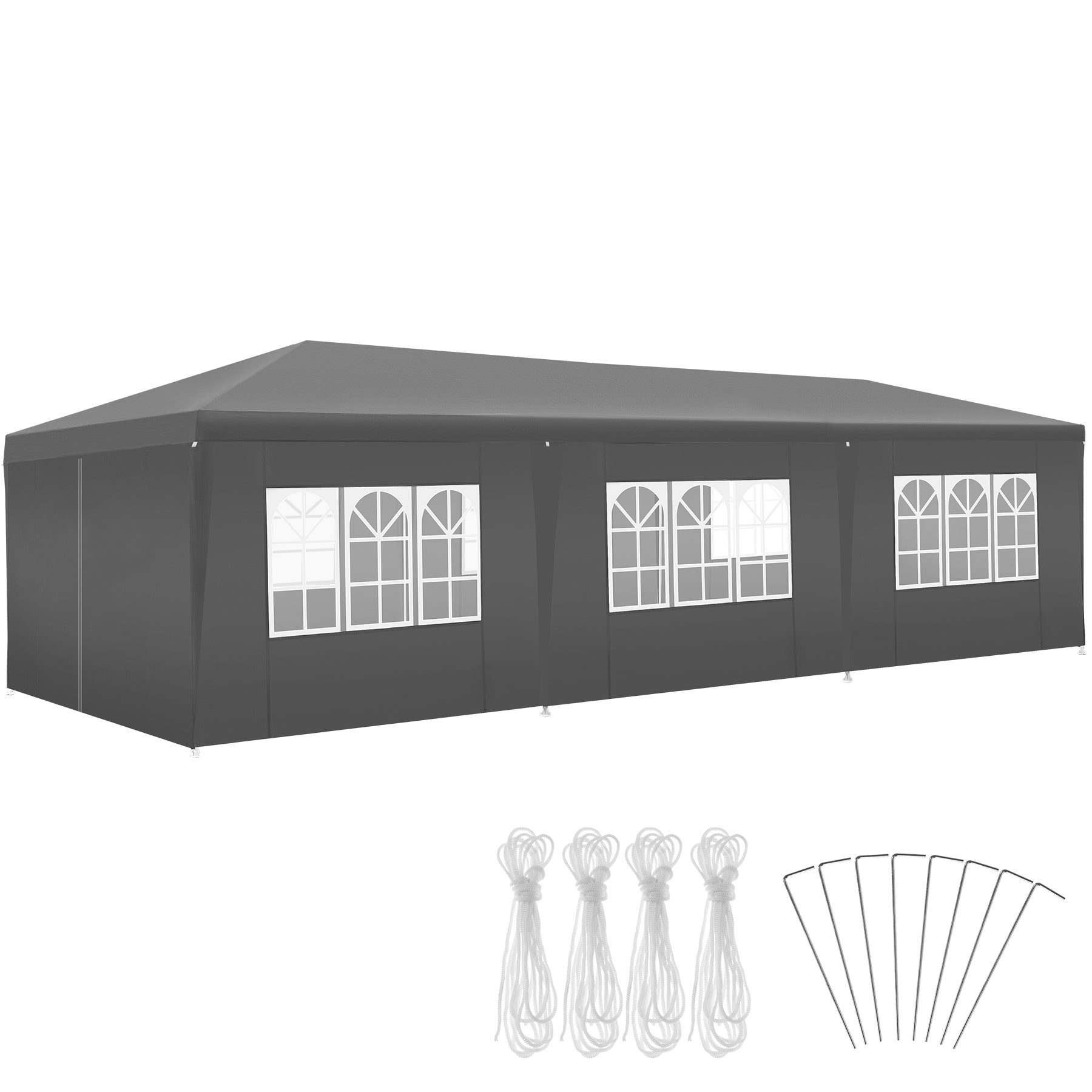 Gazebo Da Esterno 6x3m Con 5 Pareti Laterali - Tendone Per Feste, Impermeabile E Resistente Ai Raggi UV, Colore Grigio