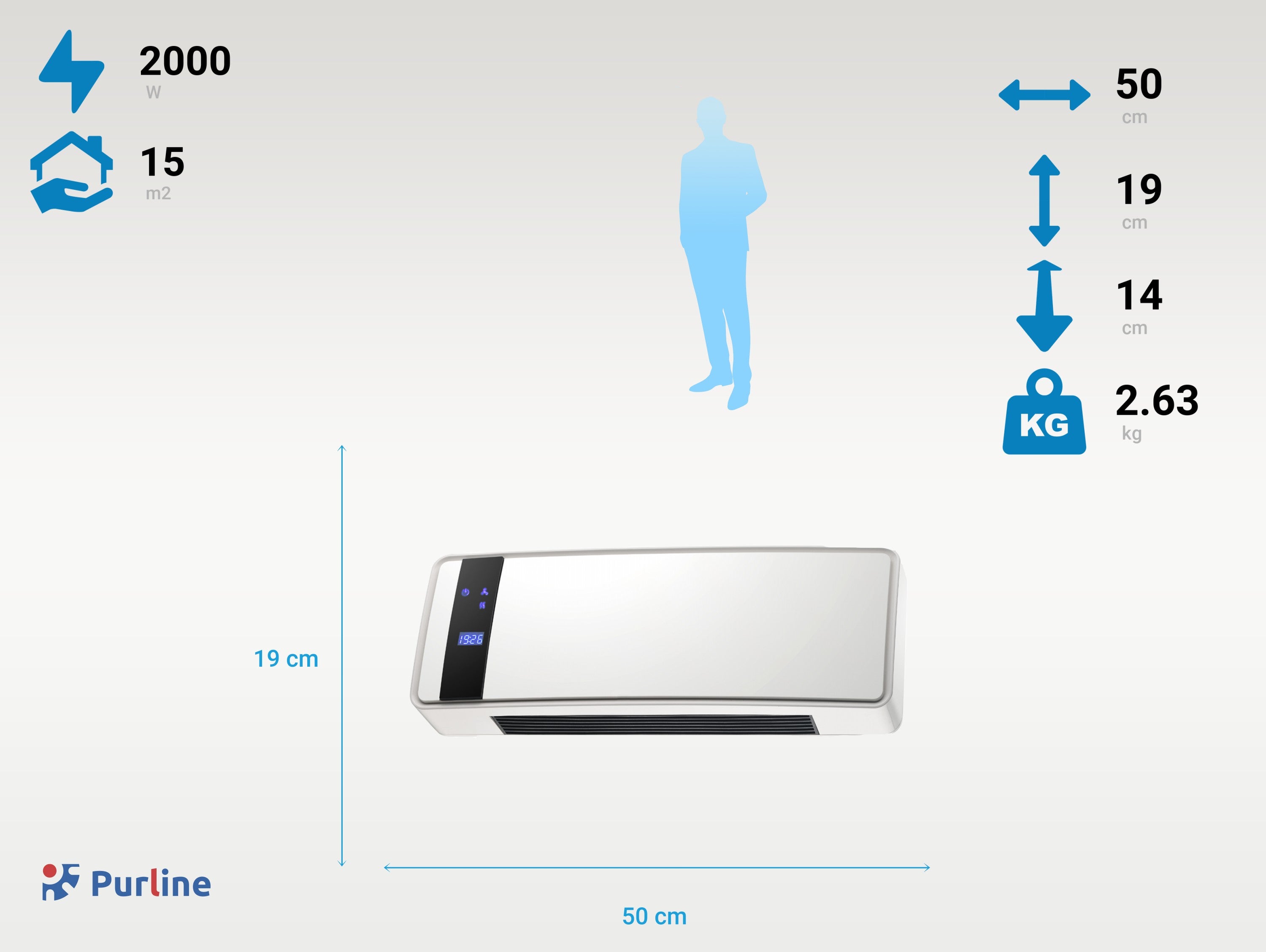 Aquecedor de parede cerámico 2000 W com visor digital, controlo remoto e temporizador - 5