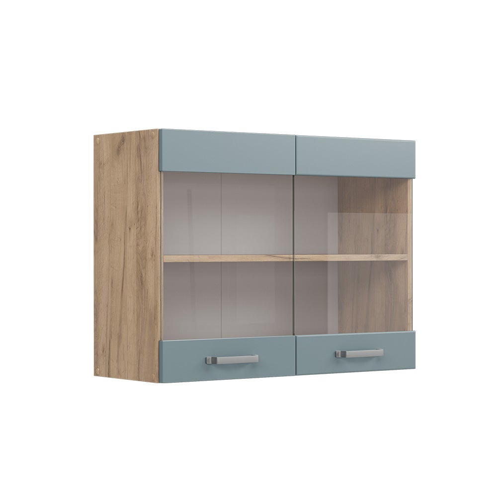 Vicco Szklana szafka kuchenna R-Line, Niebiesko-szary, 80 cm