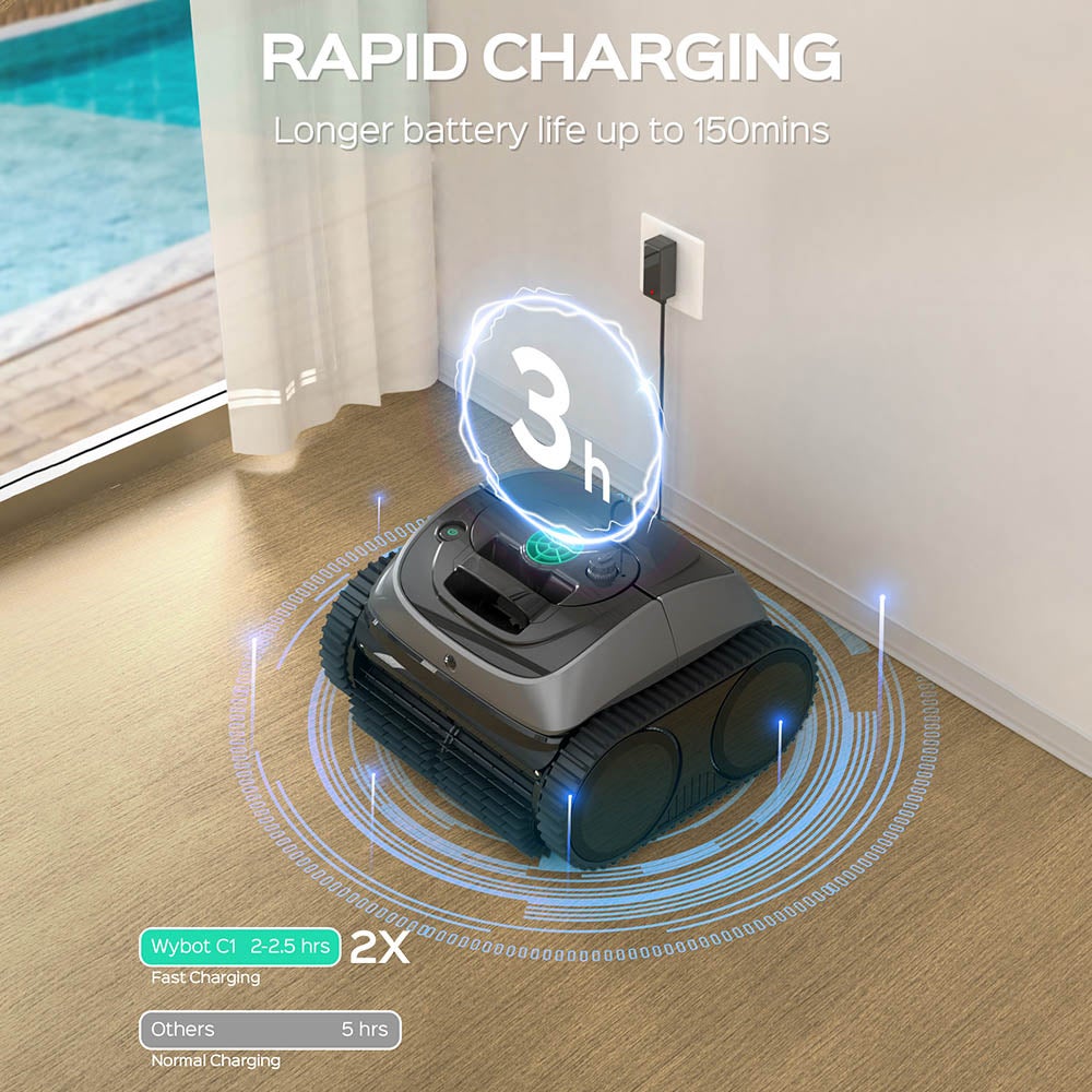 Robot Nettoyeur de Piscine Sans Fil WYBOT C1 - Autonomie 150min - Escalade Parois - Navigation Intelligente & Contrôle App - Piscine Jusqu'à 150m² - 2