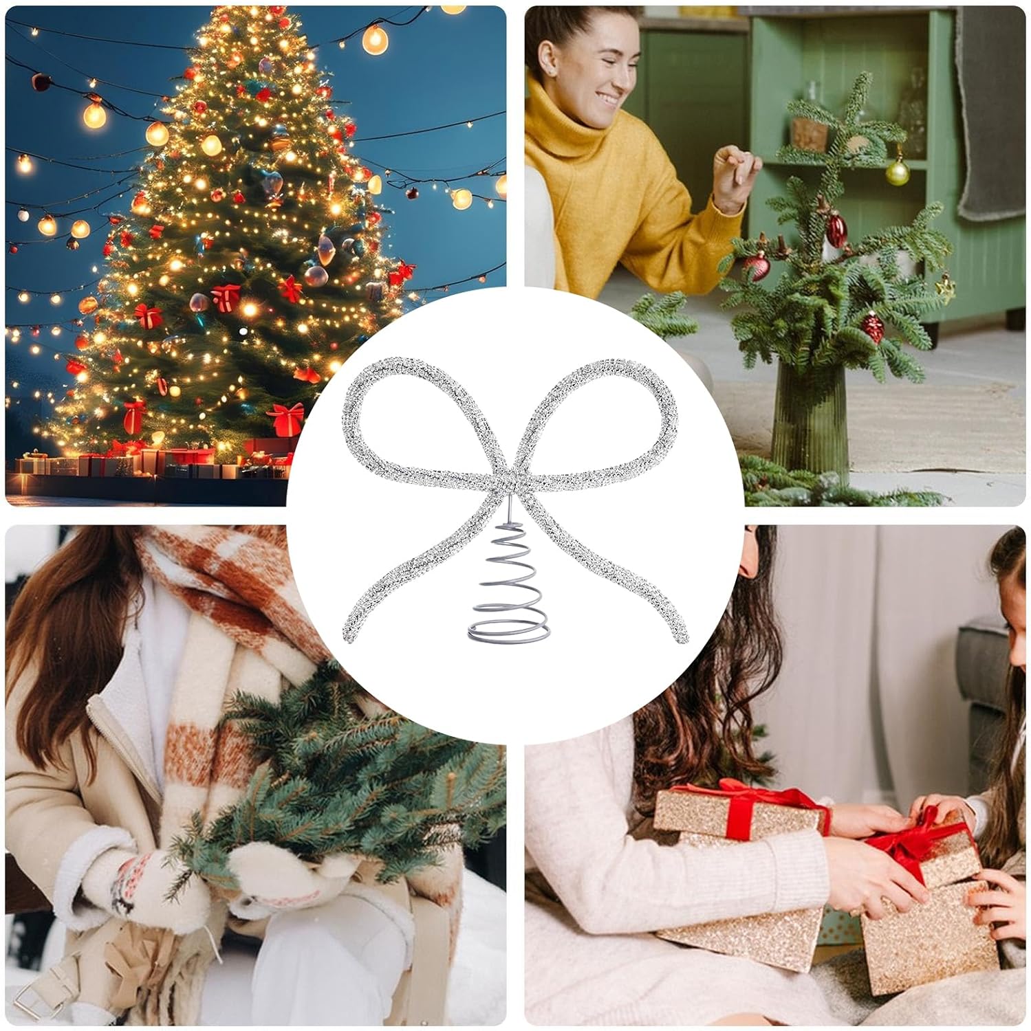 Puntale per albero di Natale con fiocco | 20 x 25 cm | Decorazione natalizia | per appartamento, soggiorno, riunioni di famiglia, ufficio, veranda, ca - 4