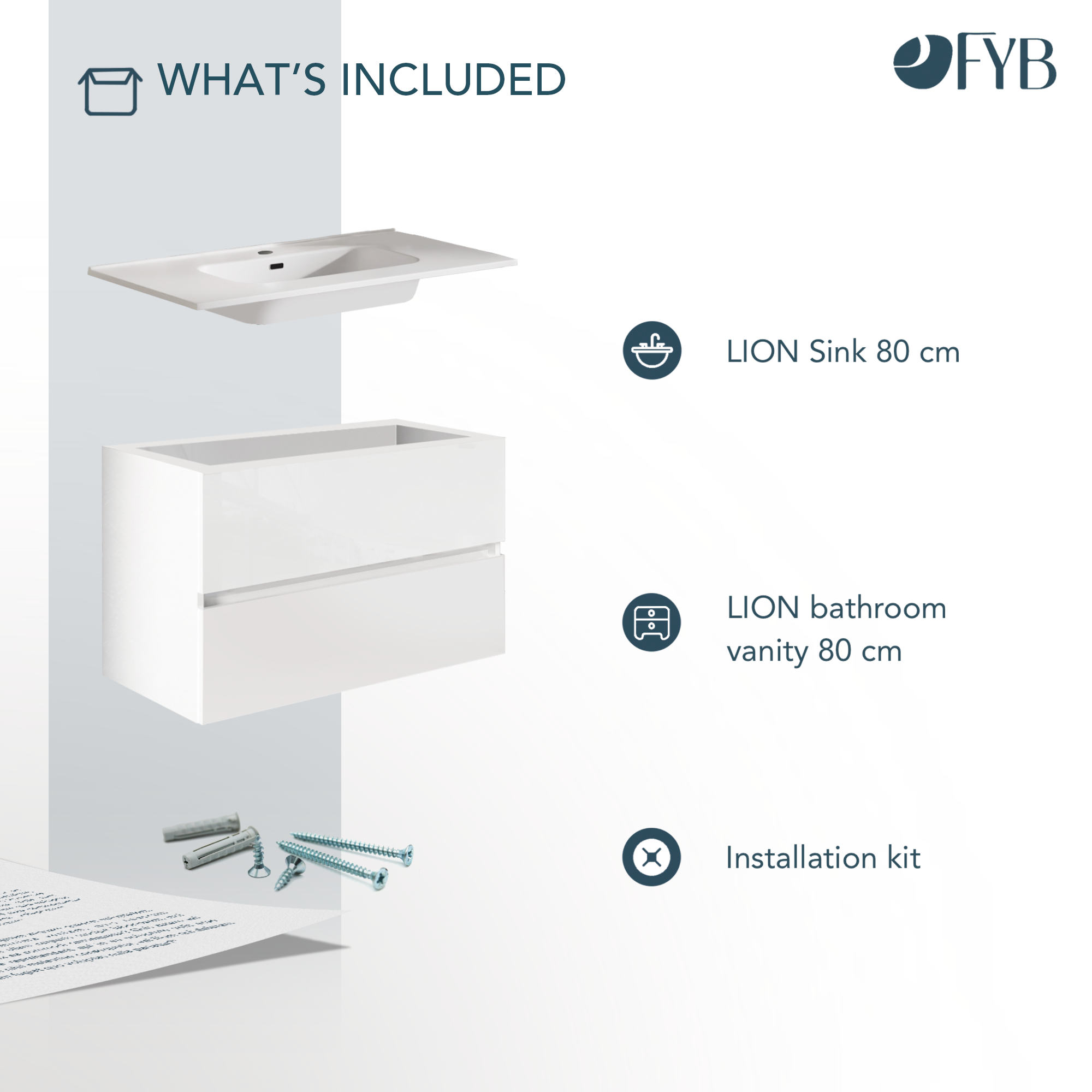 Feel Your Bath Meuble de Salle de Bain Lion Blanc 100 cm avec Plan Céramique Blanc Brillant – Élégant, Compact, Installation Facile - 4