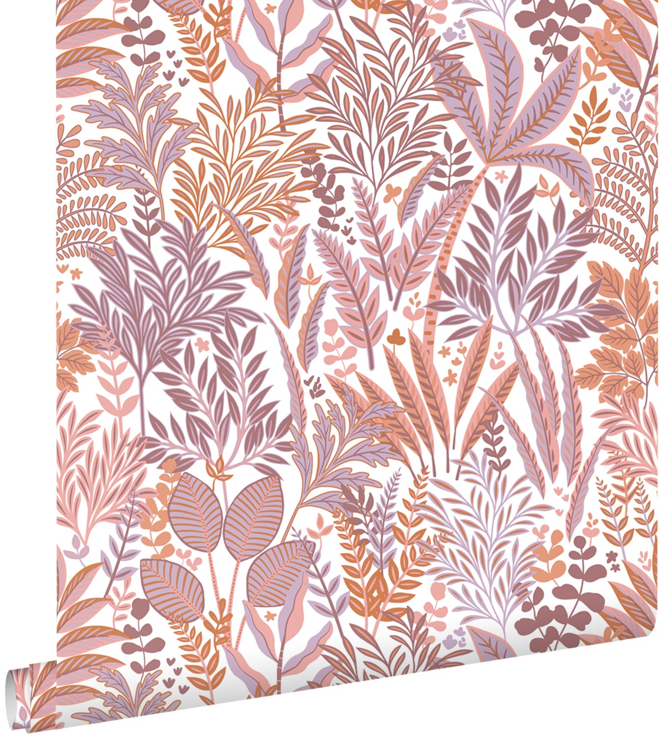 Tapeta tropikalne liście i kwiaty pomarańczowymIfioletowym - 50 x 900 cm - ESTAHOME