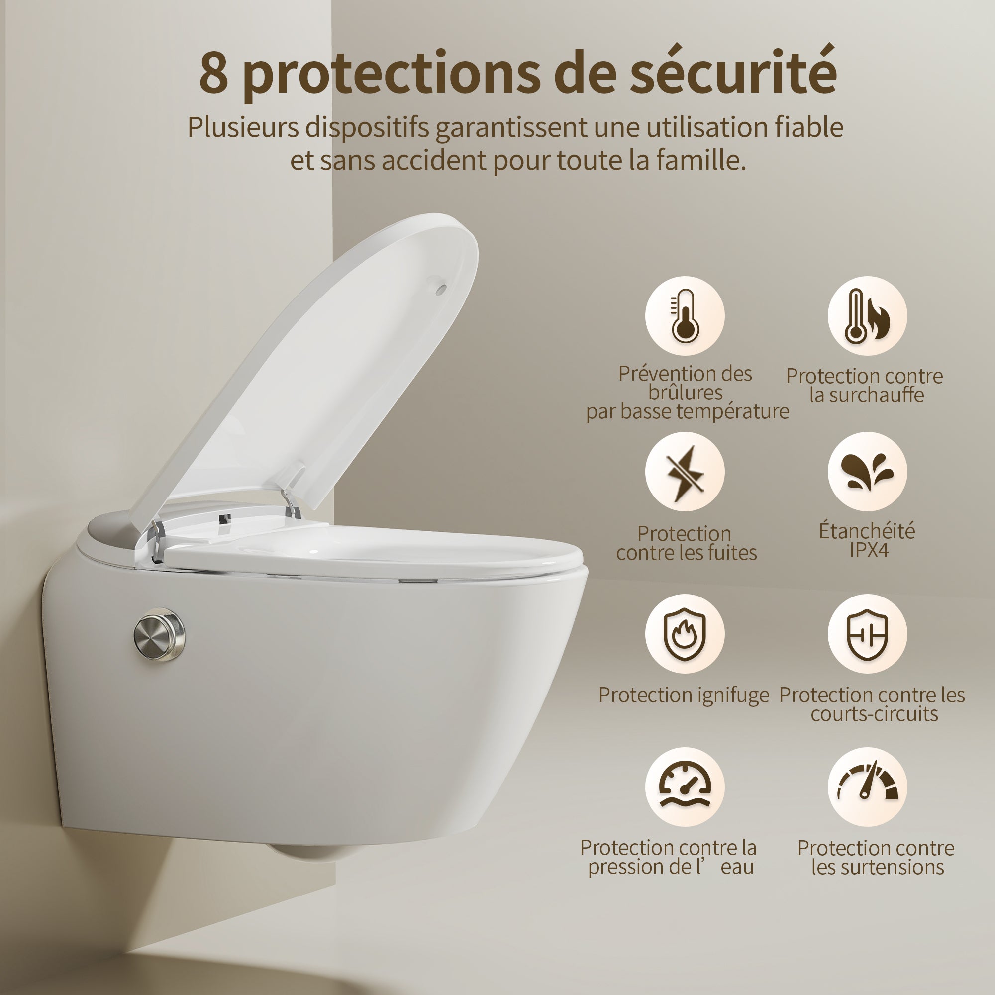 Toilette japonaise DeerValley : bidet, séche-mains, buse auto-nettoyante. WC suspendu en céramique, télécommande, hauteur confort - 8