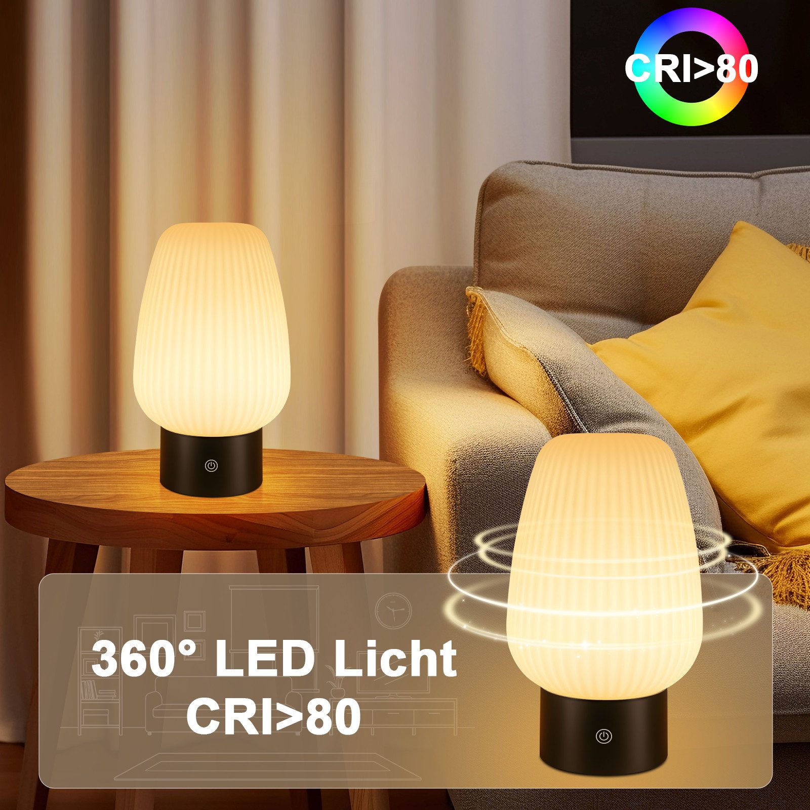 Lampe de Table LED 3000K Dimmable Tactile Sans Fil Blanche en Plastique ...