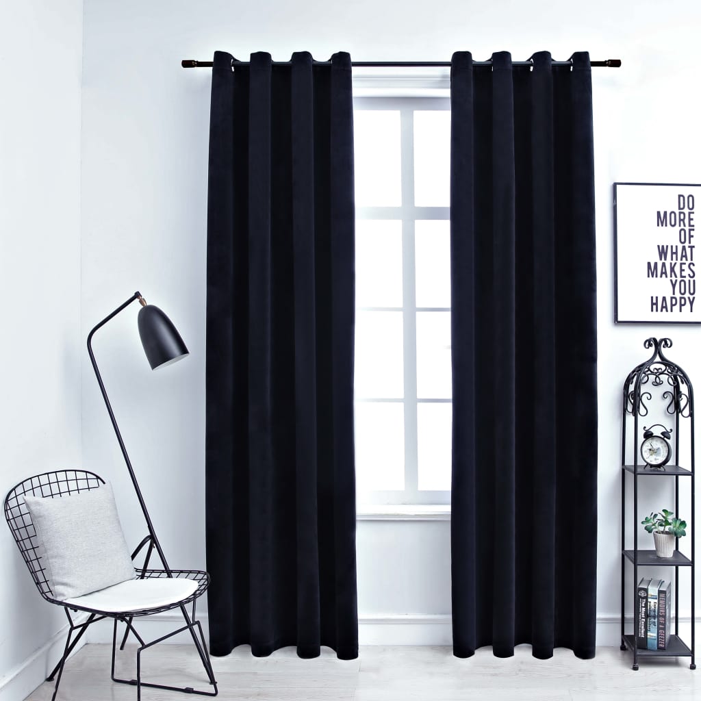 Maison exclusive - cortinas opacas con anillas 2 uds terciopelo negro 140x245 cm