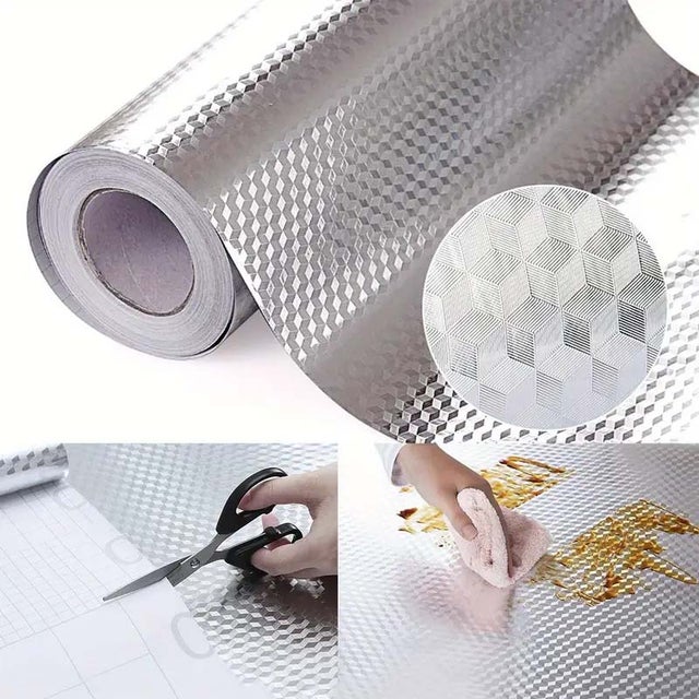 1 rotolo adesivo alluminio spesso cucina, ignifugo e impermeabile, antiolio, per fornello, cassetti, credenza, facile da pulire, pratico e moderno