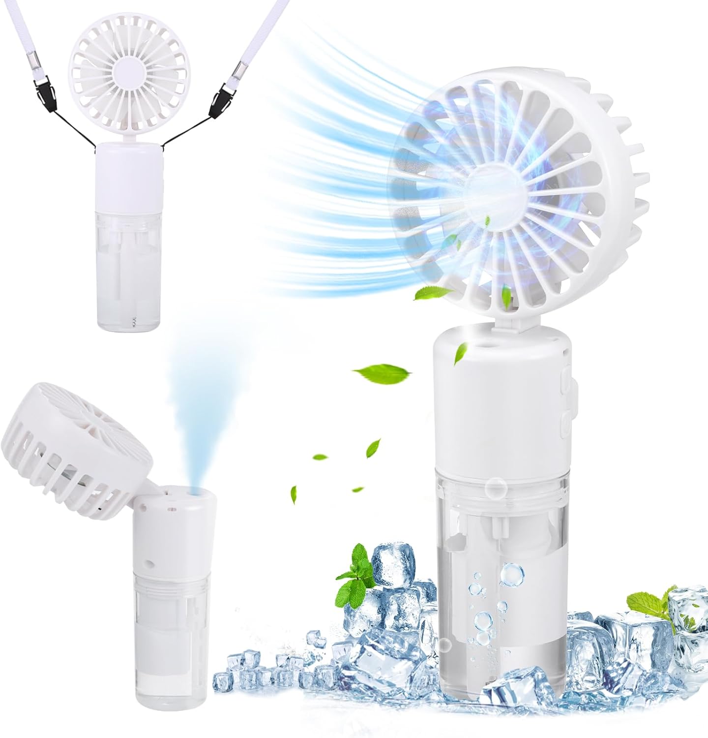 Mały wentylator przenośny, wentylator z wiszącą szyją, składany, cichy wentylator, odpowiedni do użytku na zewnątrz i w podróży, biały