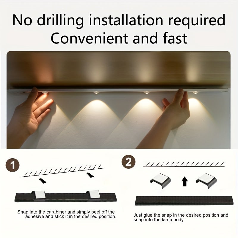 Tira de luz LED regulable de 3 colores, luz nocturna inalámbrica pequeña de 40 cm, sensor de movimiento, recargable, para cocina y armario. - 9