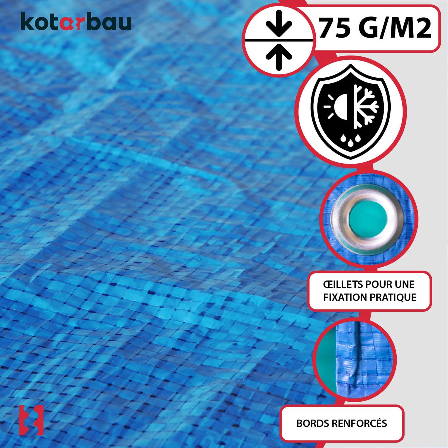 Plandeka 75 G/M2 - Płachta Ochronna Okryciowa - 12 X 15 M - Mocna - Gruba - Uniwersalna - Wodoodporna - Niebieska KOTARBAU - 5