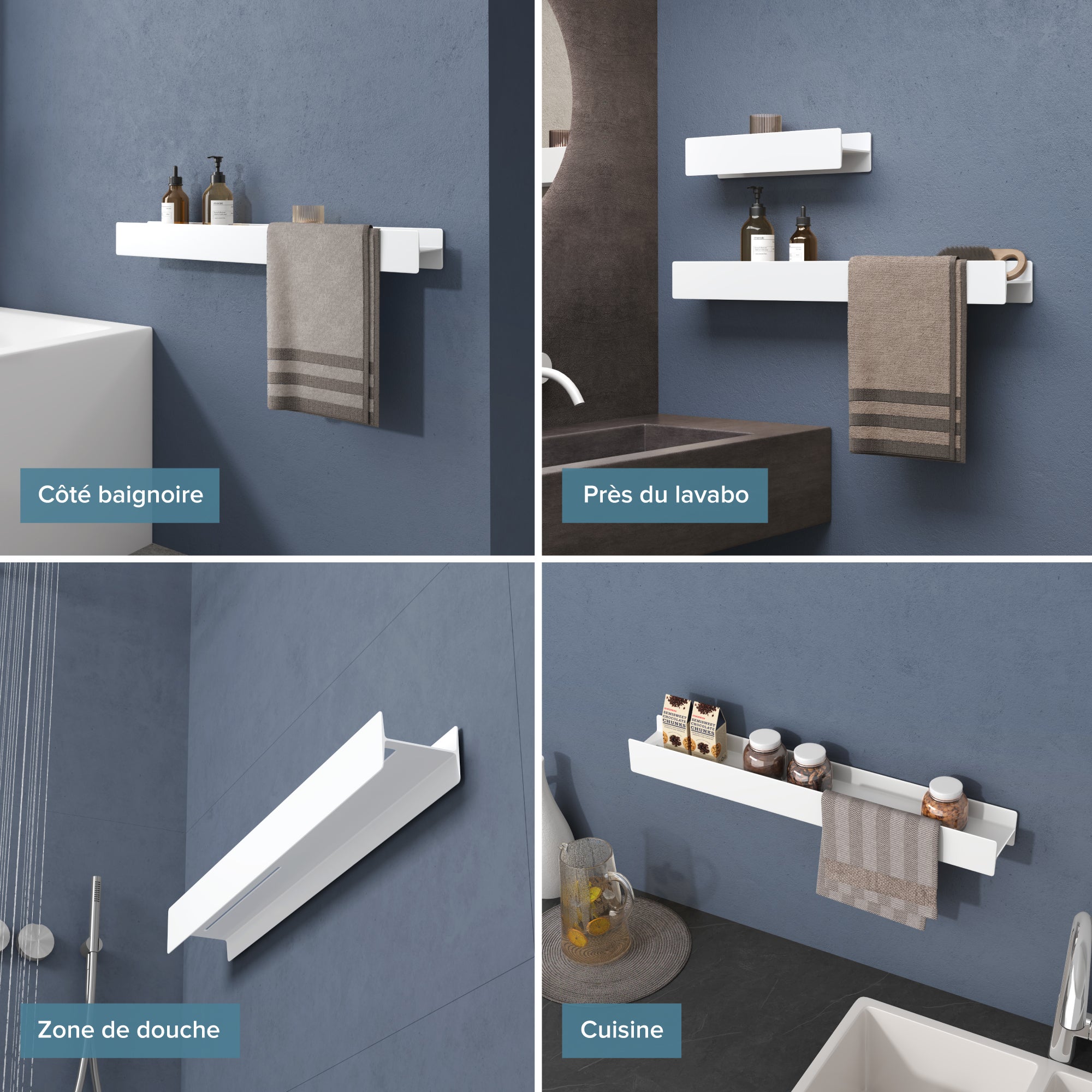 doporro Serviteur de Douche Mural Amovible avec Porte-Serviettes Étagère Douche Blanc Mat Organisateur de Toilettes pour Salle de Bain Reglo-03 - 4
