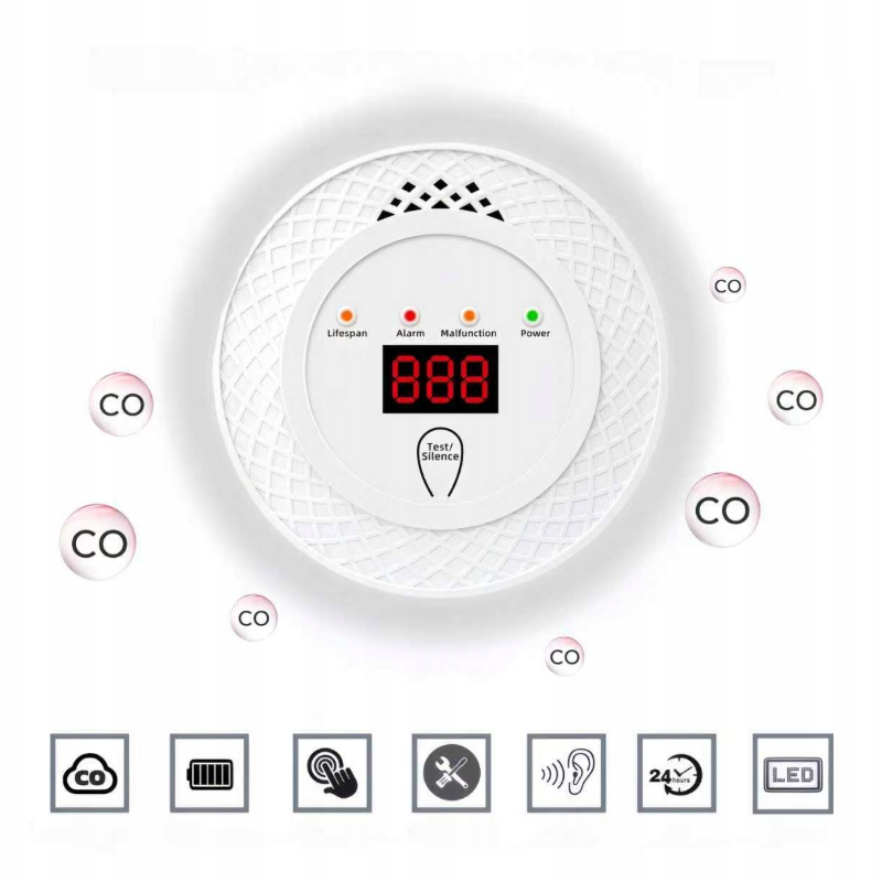 QWINERN Deux détecteurs de monoxyde de carbone, 85 décibels, capteur de gaz, détecteur avec écran LCD, alarme sonore et visuelle. - 3