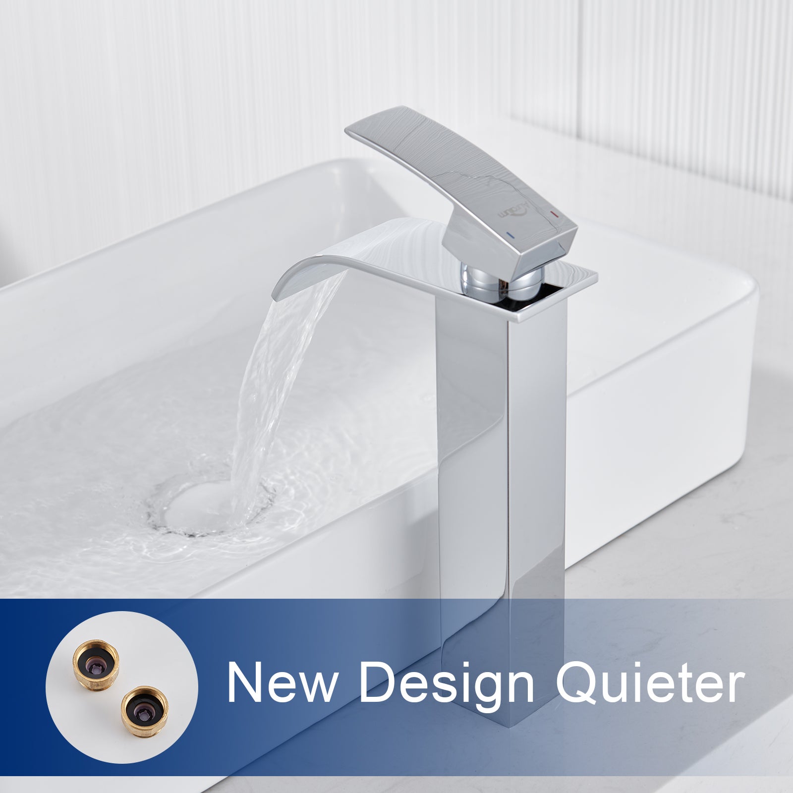 Auralum Max Moderne Robinet de Lavabo Cascade Haut,Design Elégant,Mitigeur Monocommande Lavabo en Inox 304,Eau Chaude/Froide Disponible,Chromé - 2