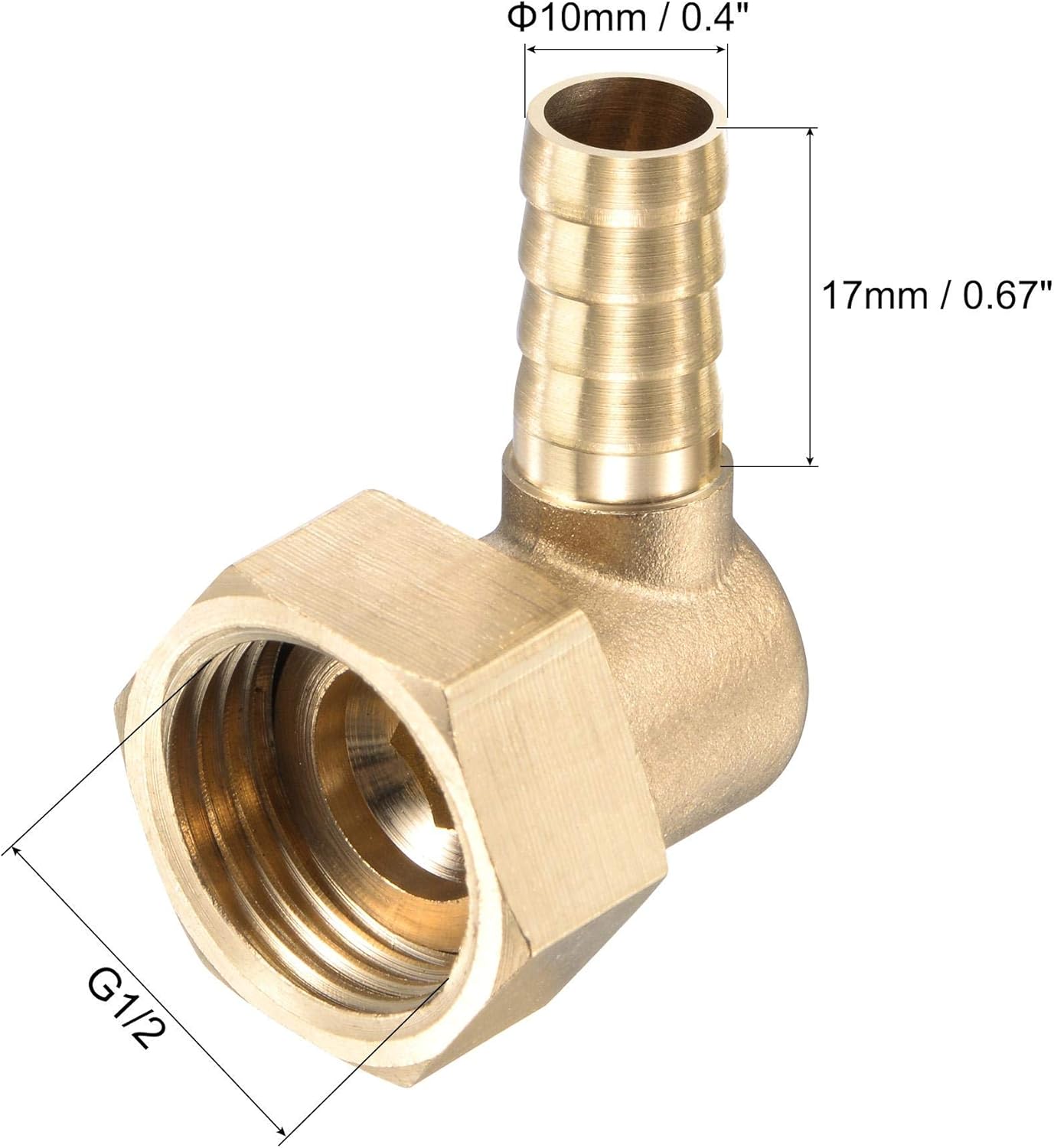 Złącze węża mosiężnego 10 mm, kolanko x złącze żeńskie G1/2 z nakrętką obrotową do wody, paliwa i powietrza (opakowanie 2 szt.) - 2