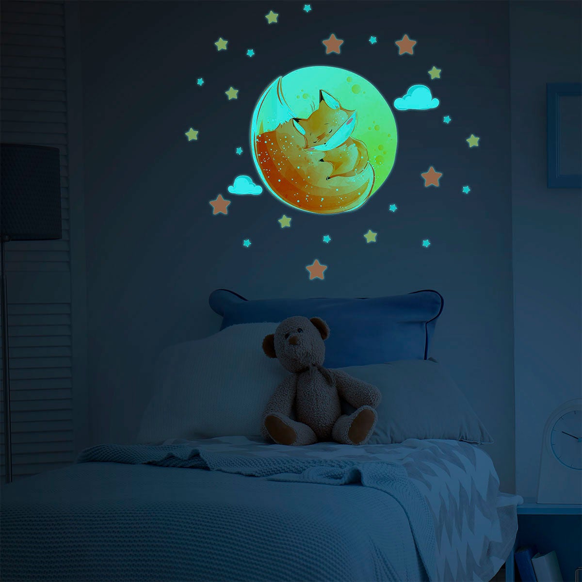 Adesivi fosforescente volpe sognante + 50 stelle - Sticker adesivo - adesivi murali - 70x95cm - 5