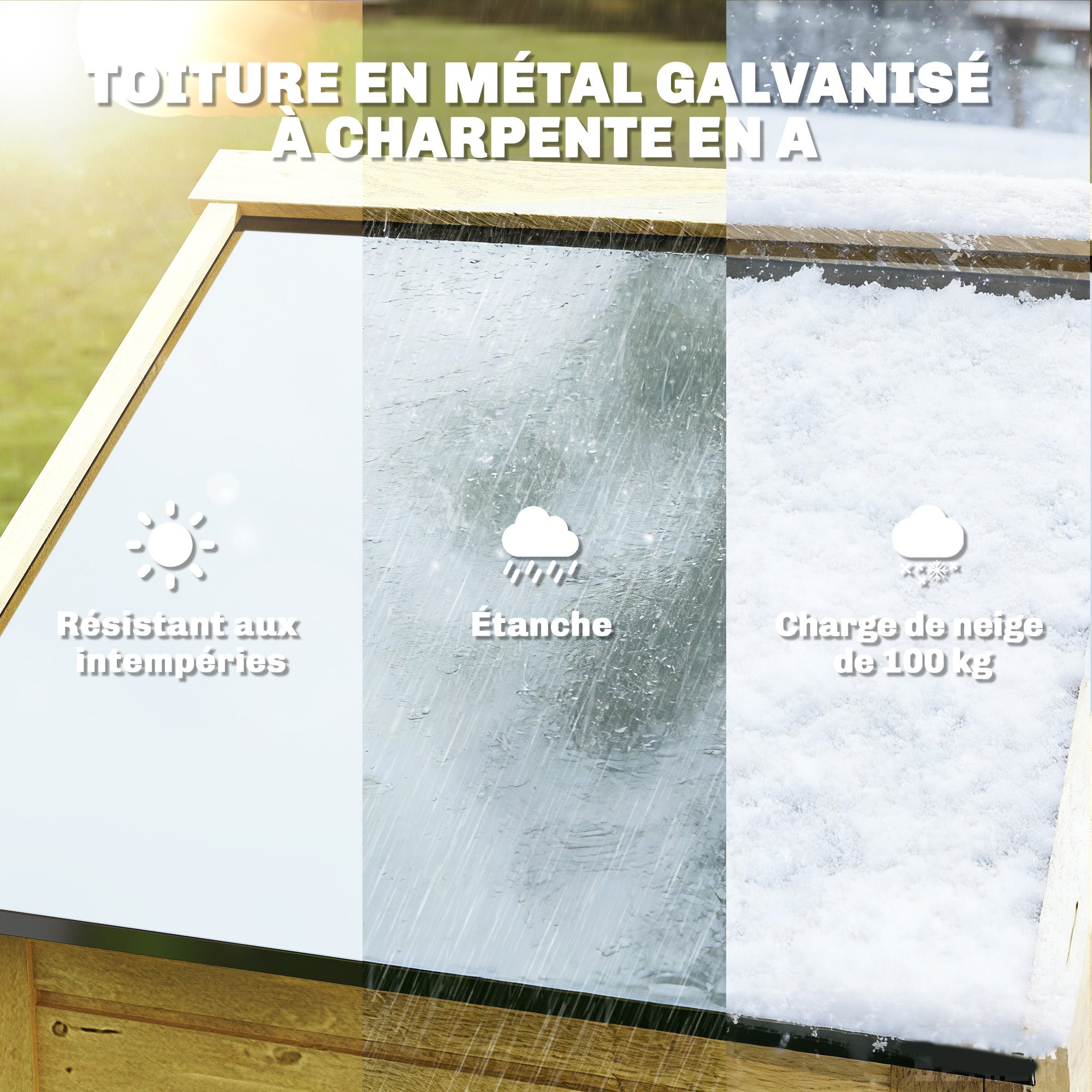 Armoire de Jardin en Bois Toit Acier Galvanisé Texture Gaufrée Étagères Réglables 85x58x213cm Bois Naturel - 8