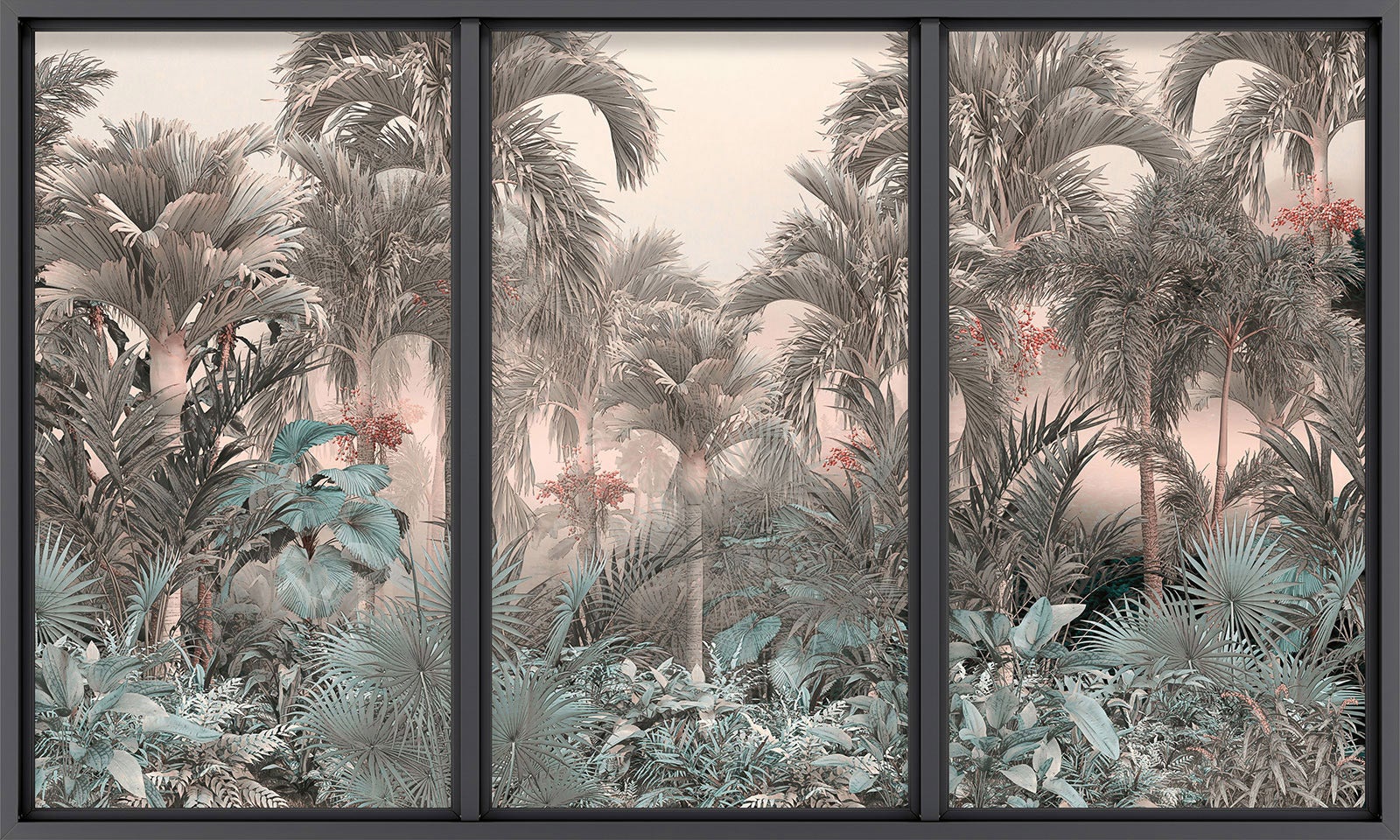 Papier peint panoramique Trompe l'oeil baie vitrée - Forêt tropicale - Largeur 325 cm x Hauteur 195 cm - 2