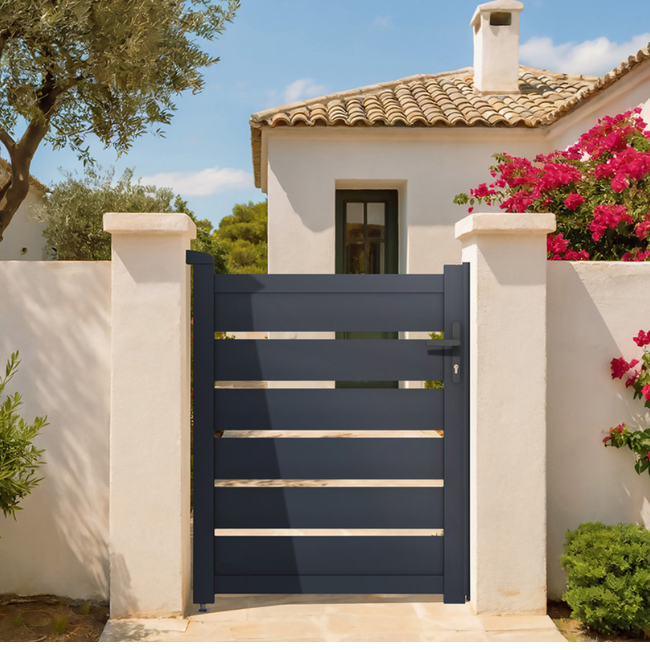 Portail battant 3m VOGEL H.120cm + Portillon 1m VOGEL H.120cm aluminium gris - 7