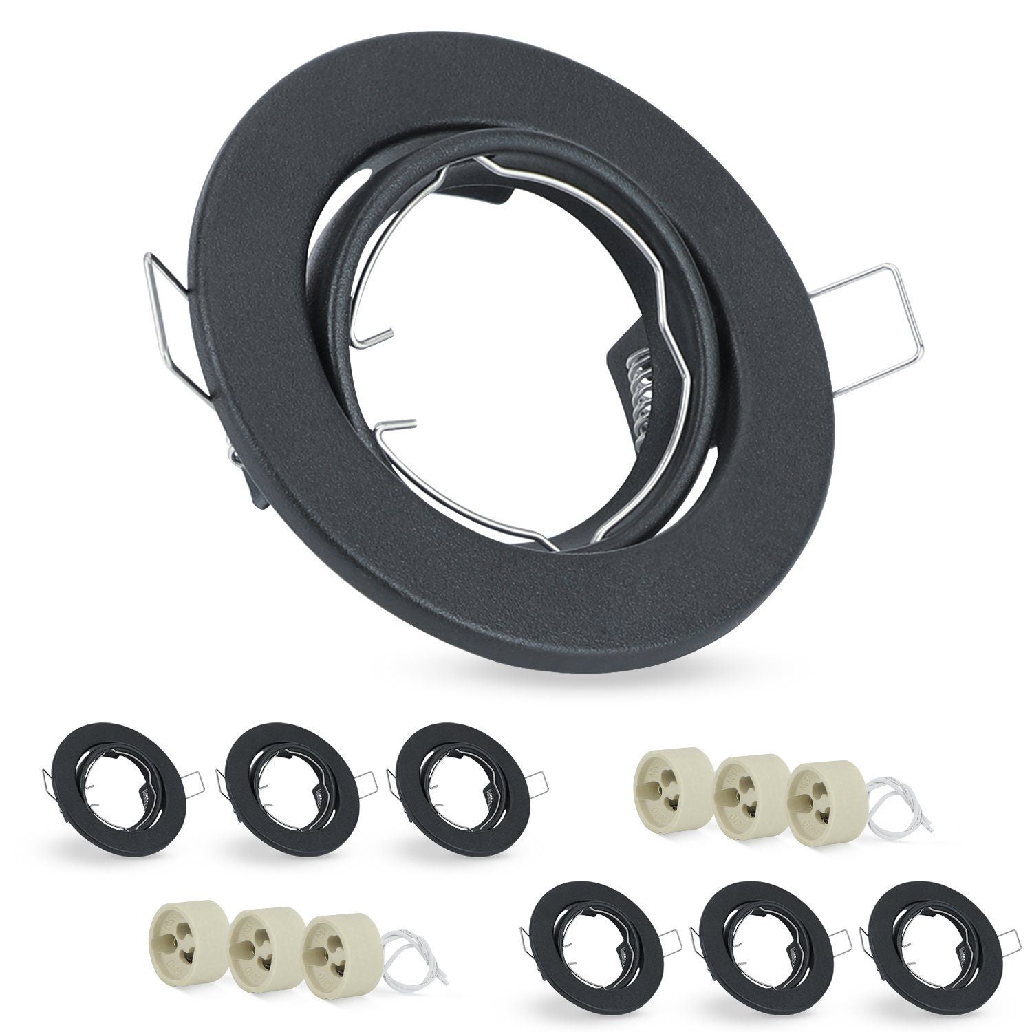 Zestaw NETTLIFE składający się z 6 Reflektorowaów wpuszczanych LED GU10, regulowanych pod kątem 30°odpowiedni do centrów oświetleniowych.