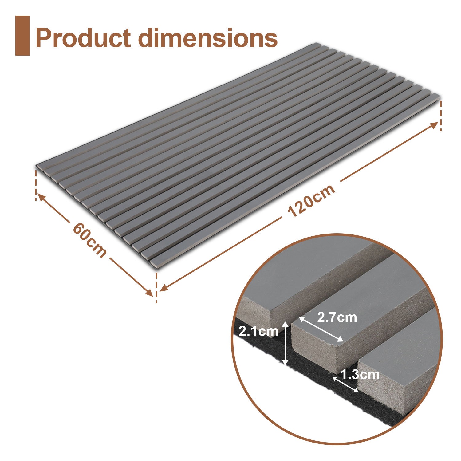 Lote de 2 Paneles Acústicos para Pared MDF de Madera 120x60x2.1cm - Panel MDF Chapa de Madera Gris - 2