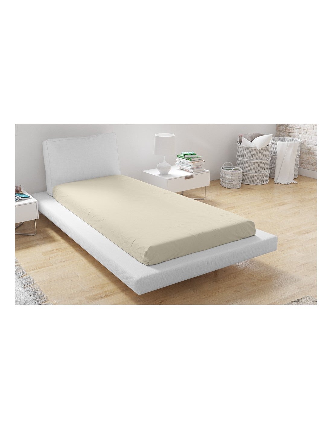 Drap Housse Microfibre Beige - 90x190cm - 3