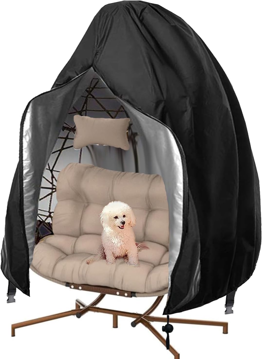 Pokrowiec na leżak ogrodowy z zamkiem błyskawicznym, pokrowiec na fotel bujany, wodoodporny i wiatroodporny, czarny, 200 x 230 cm