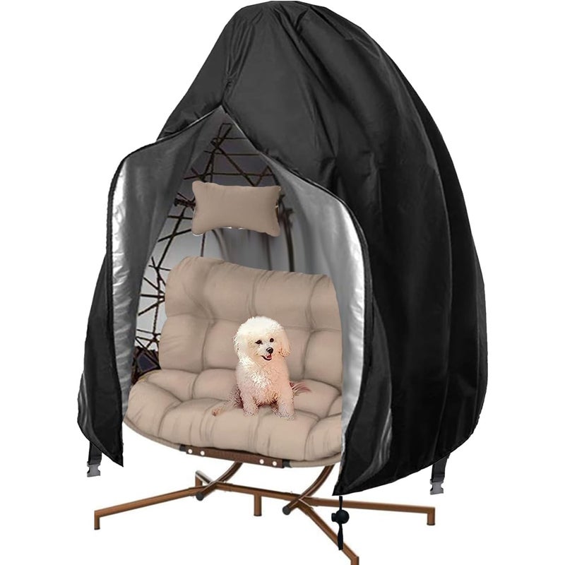 Pokrowiec na leżak ogrodowy z zamkiem błyskawicznym, pokrowiec na fotel bujany, wodoodporny i wiatroodporny, czarny, 200 x 230 cm