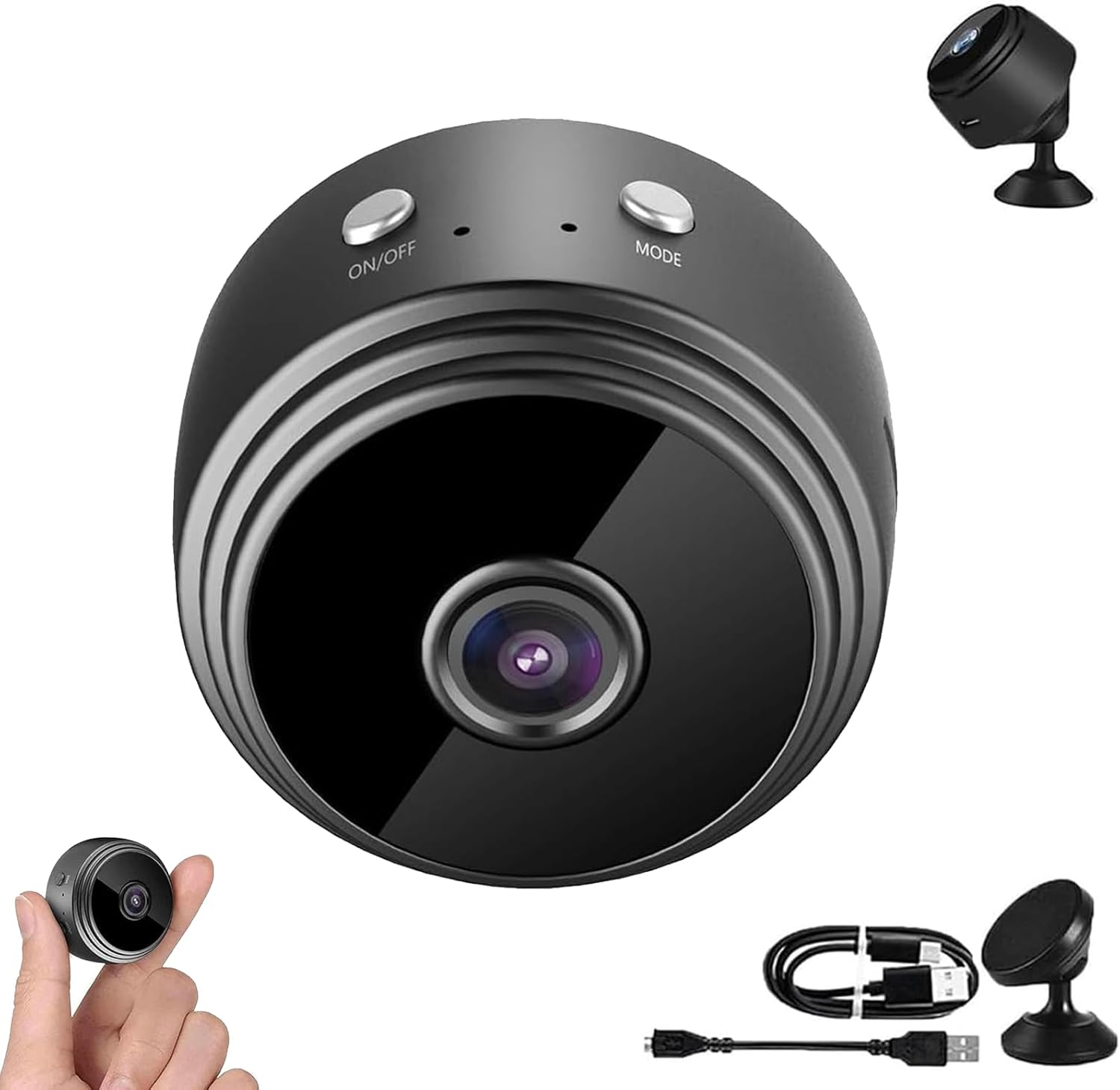 Inteligentna mini kamera WiFi, bezprzewodowy monitoring domowy 1080P, mała przenośna kamera, czarna.
