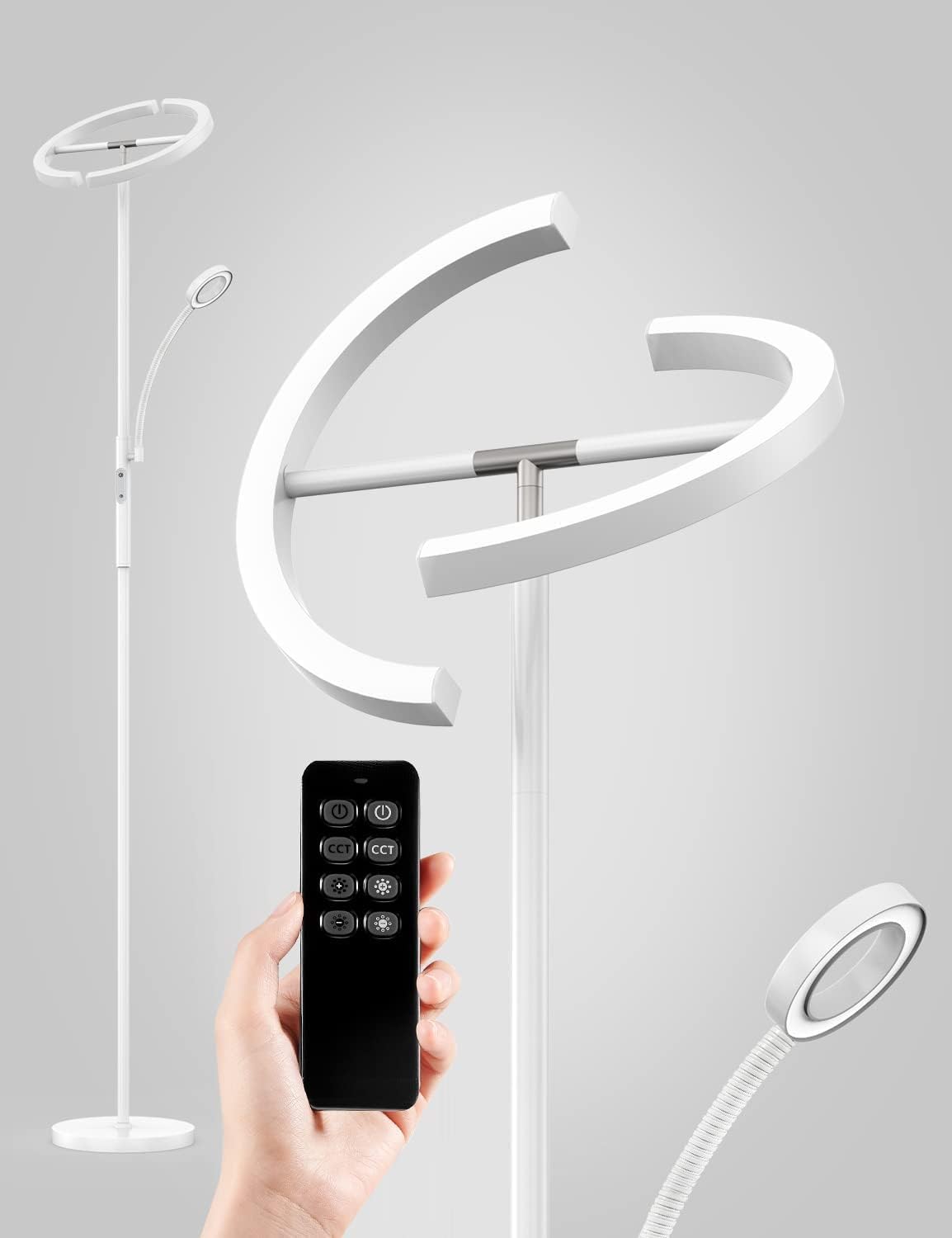 Lampadaire LED Avec Lampe De Lecture Réglable - 36W, Télécommande, 3 Températures De Couleur, Pour Salon Ou Bureau - 6