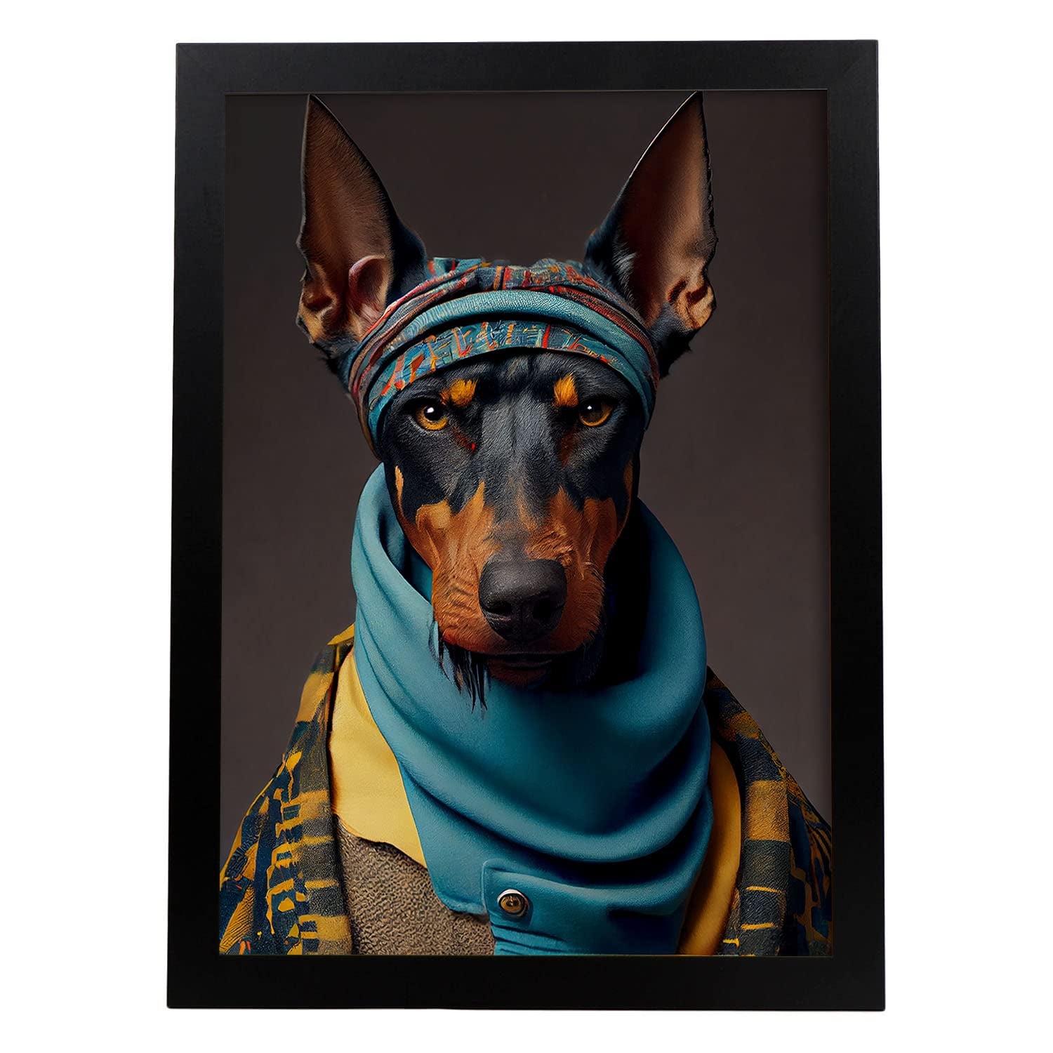 Nacnic poster de dóberman pinscher en estilo de fotografía a todo color divertidas ilustraciones de animales con ropa humana a4 marco negro