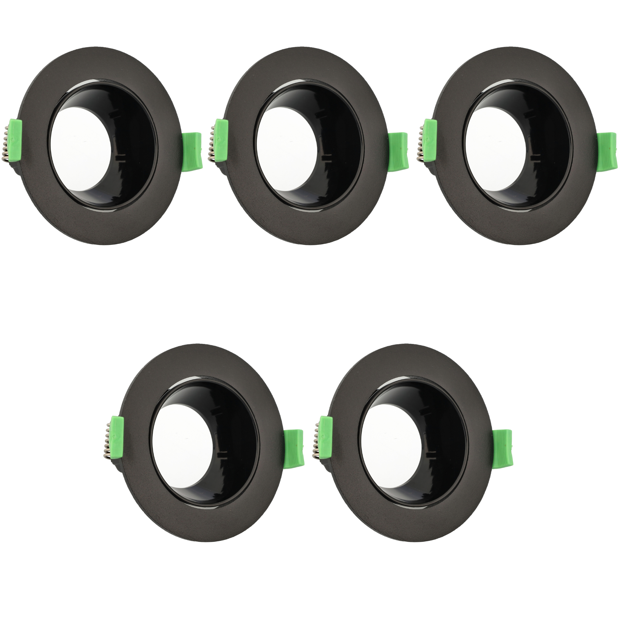 Zestaw 5 sztuk Reflektorów z okrągłą ramką, regulowanych, do montażu w suficie, do GU10 / MR16, czarna ramka
