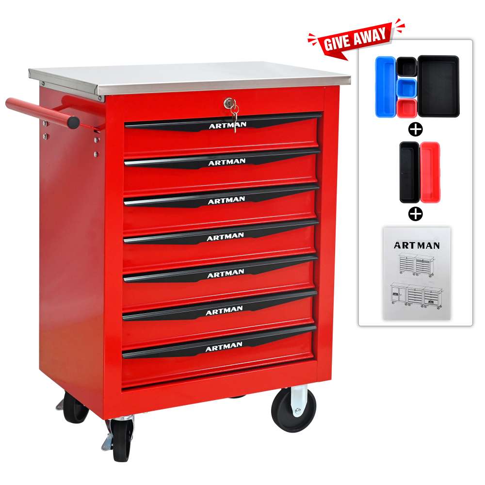 Chariot à Outils Multifonction à 7 Tiroirs avec Roues, Armoire à Outils en Métal pour Garage, Atelier et Atelier de Réparation - 3