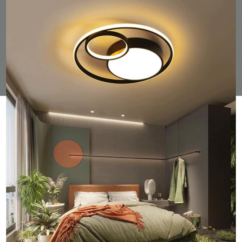 Modern round black and white dimmable 3-color LED ceiling light for ...