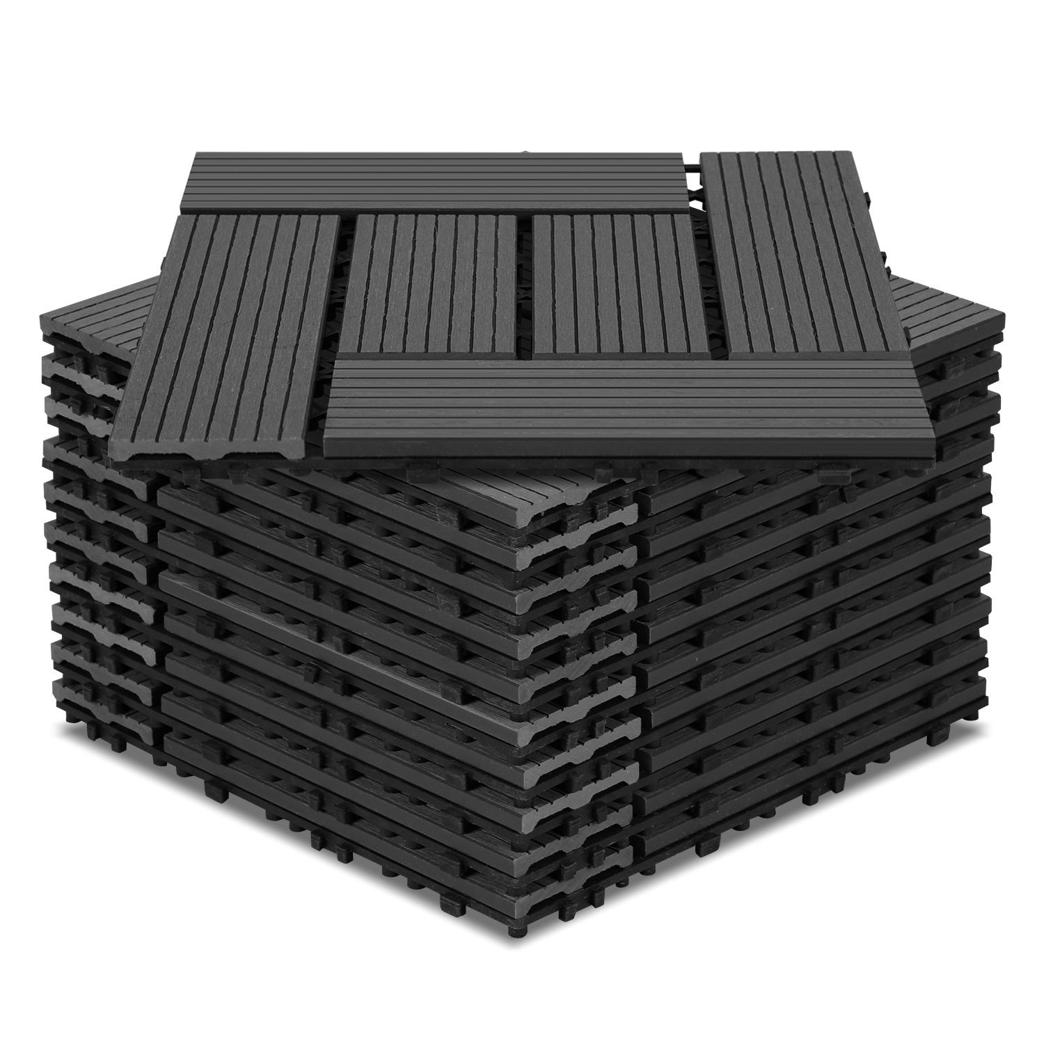 88 sztuk płyt tarasowych WPC z 6 listwami 8 m², 30 x 30 cm, płyty zatrzaskowe Kompozyt drewniany Antracyt