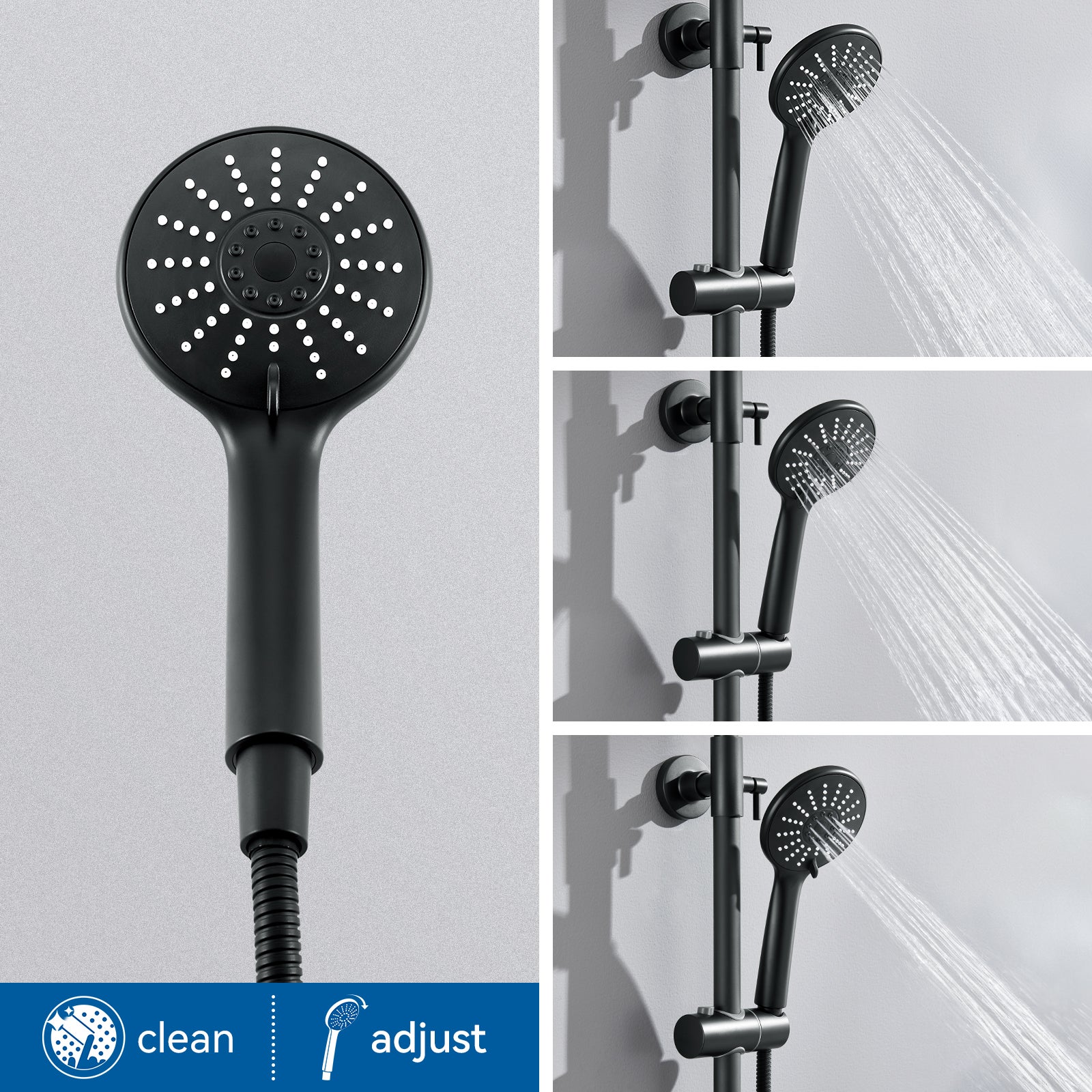 Coluna Duche Termostática Preta com Misturadora Termostática Coluna Duche 38°C,Altura Ajustável,Duche Cabeça/Chuveiro Mão com 3 Jatos - 4