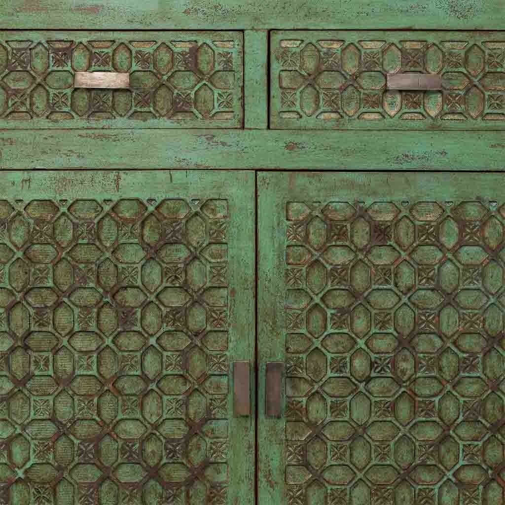 Vetrina in legno verde fatta a mano 85x40x180h cm - 7