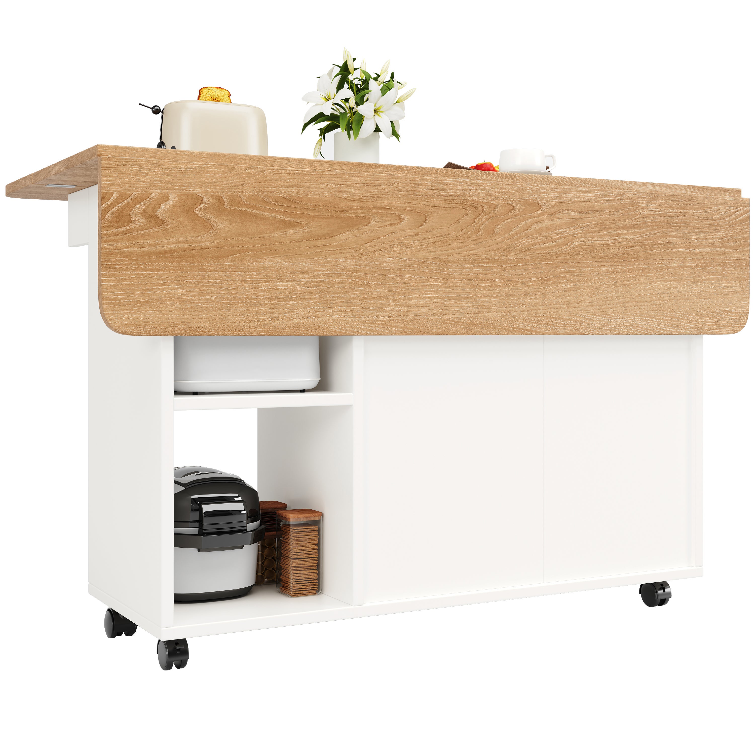 Îlot de cuisine 120x30x79,5 cm, desserte de cuisine avec rangements, buffet, table de salle à manger multifonction, MDF, blanc - 4