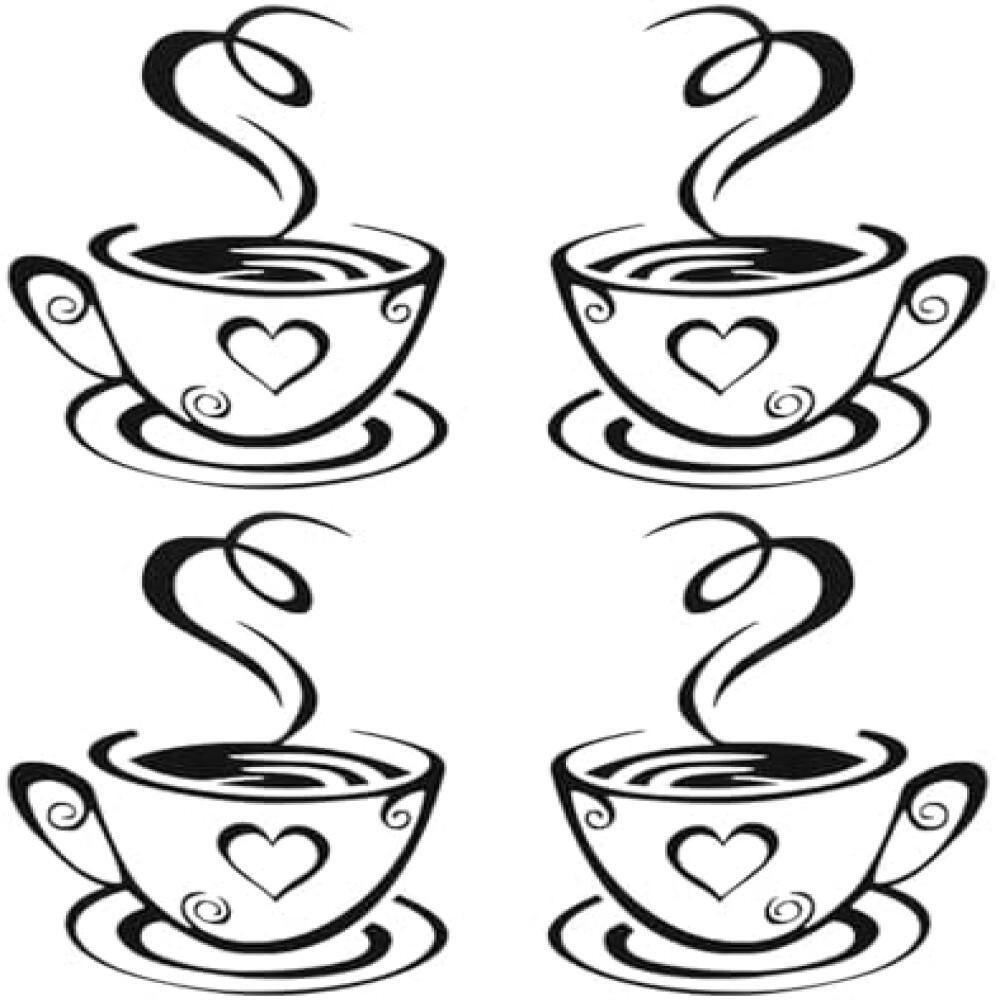 2 pares de pegatinas de pared con forma de taza de café de 31 x 18,7 cm, pegatinas de pared para cocina, pegatinas autoadhesivas para pared.