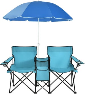 JZWJH Sedia da Campeggio per Esterno con Ombrellone Parasole, Ombrellone da Giardino Portatile da Spiaggia da Pesca, Pieghevole E Rotazione 360, Resistente al Sole E Impermeabile