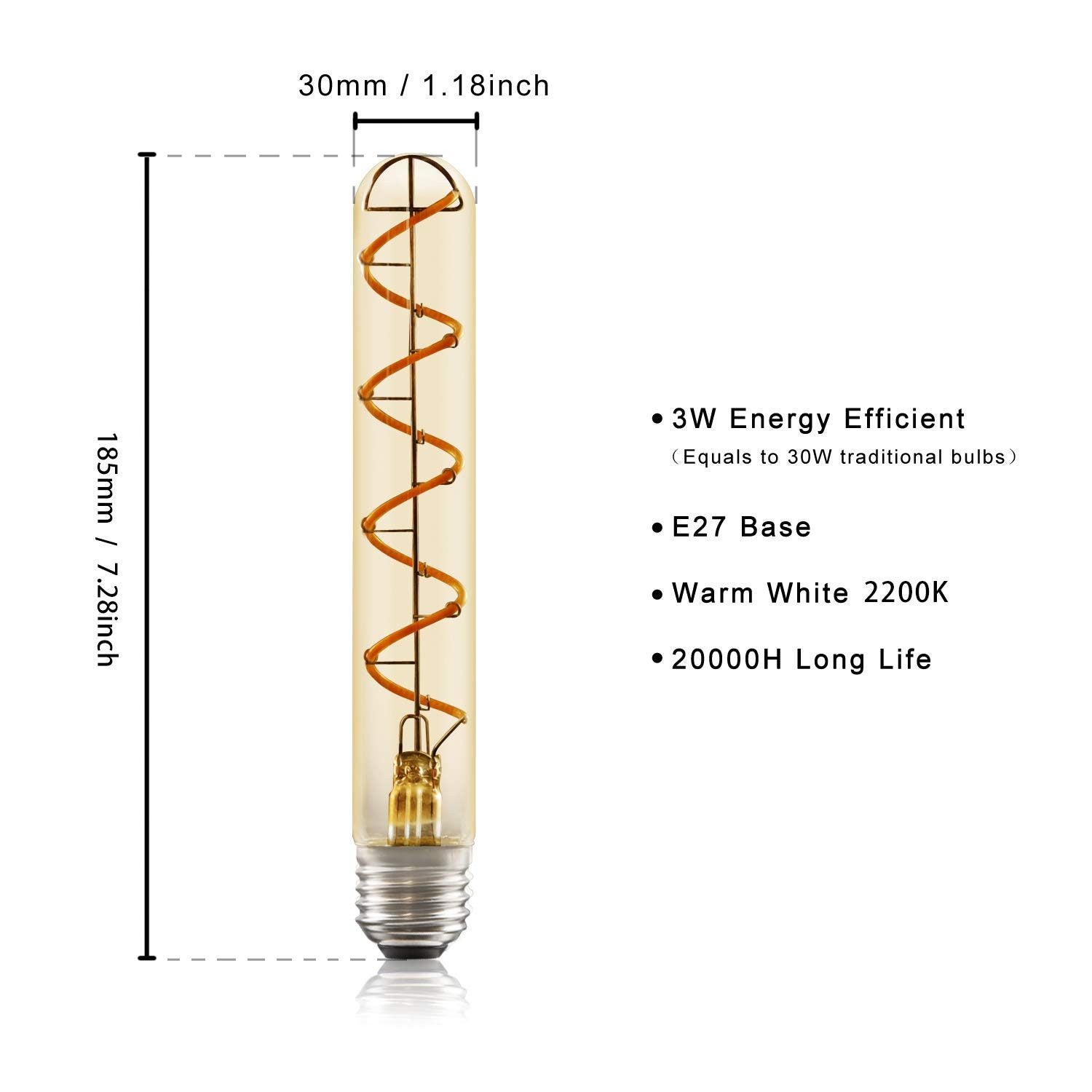 ZMH Ampoule LED Edison tubulaire vintage E27 4W blanc chaud - 3