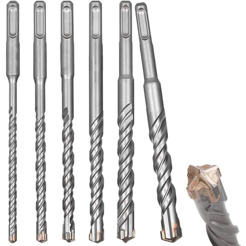 Zestaw 6 wierteł do betonu, 6, 8, 10, 12, 14, 16 x 160 mm, wysokiej jakości wiertła do metalu, wiertła SDS