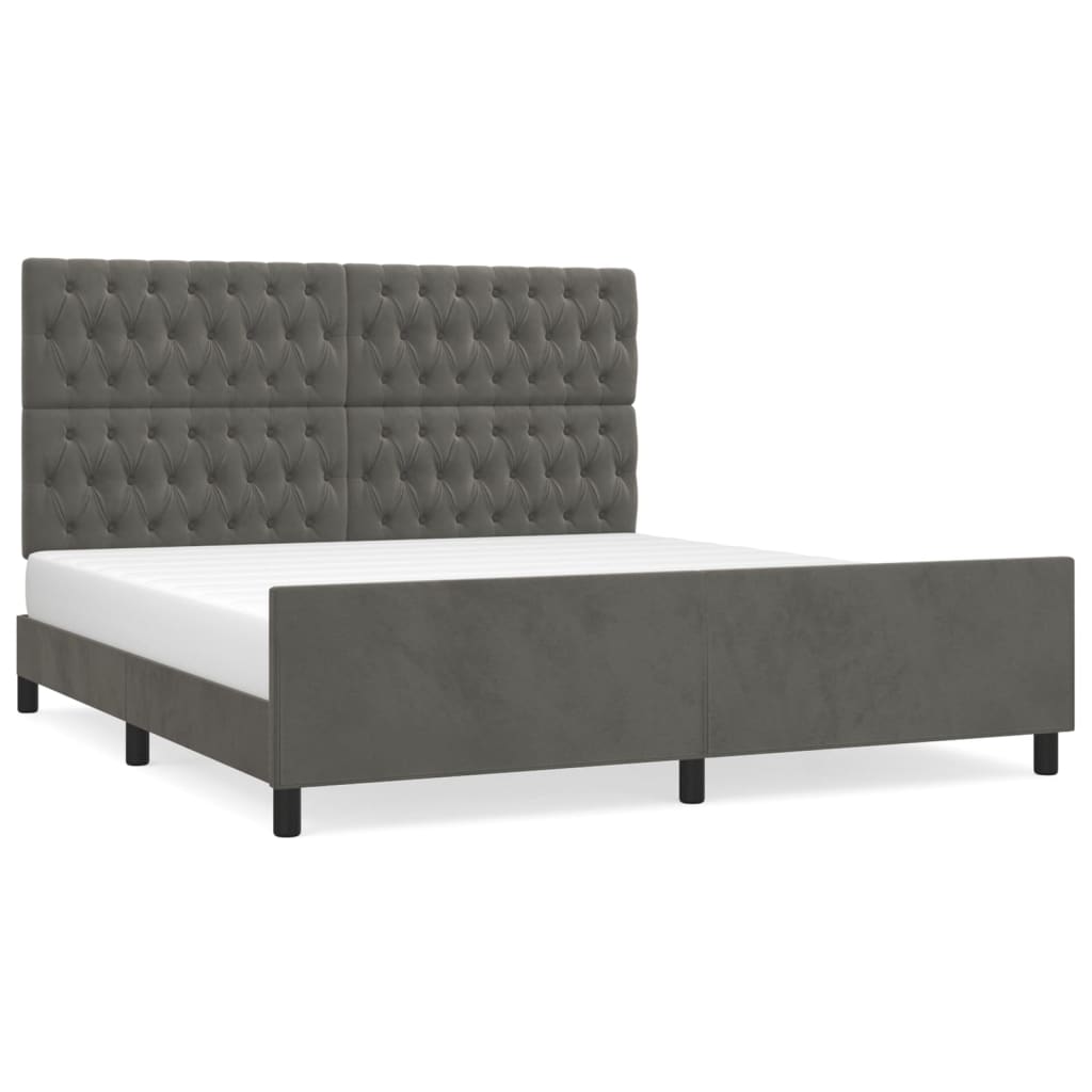 Cadre de lit sans matelas gris foncé velours - 2