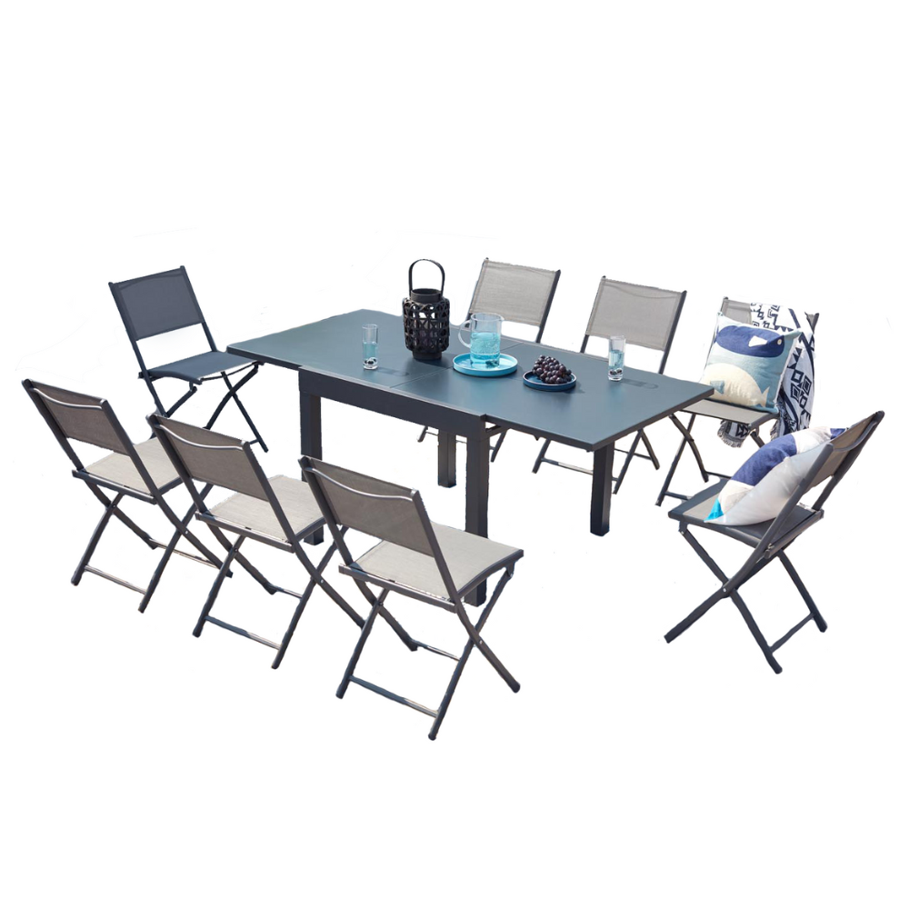 Salon de jardin 8 places en aluminium gris foncé CUALICA - 2